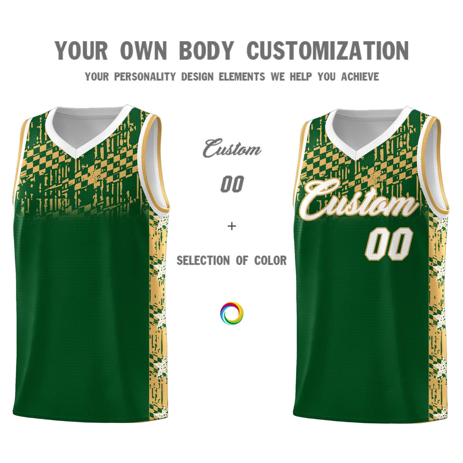 Custom Green Mosaic Stars Pattern Sports Uniform Basketball Jersey