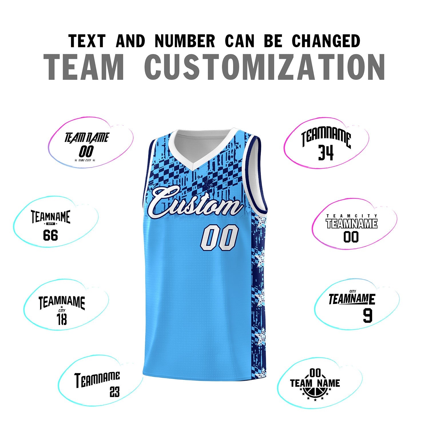 Custom Powder Blue Mosaic Stars Pattern Sports Uniform Basketball Jersey