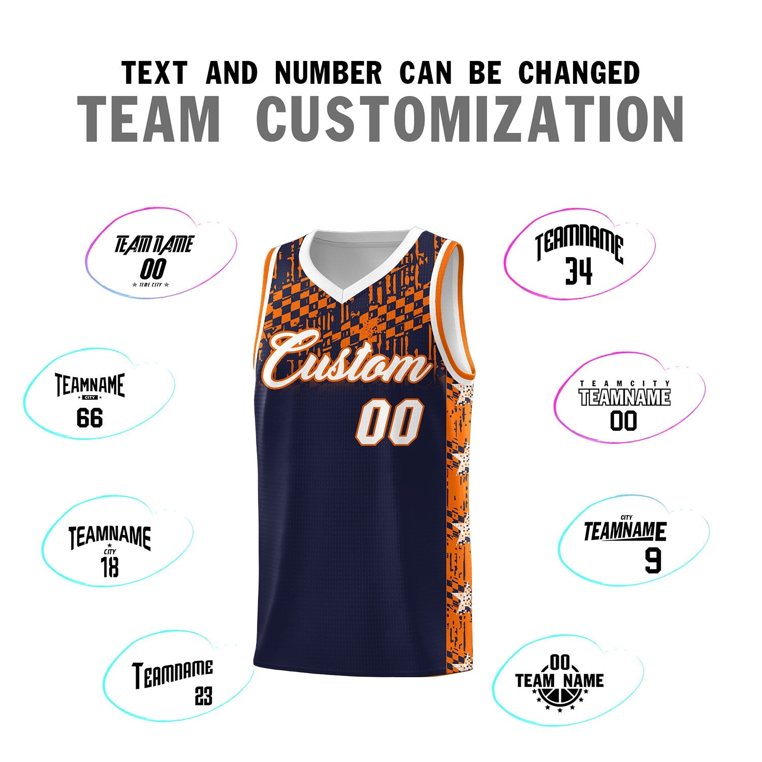 Custom Navy Mosaic Stars Pattern Sports Uniform Basketball Jersey