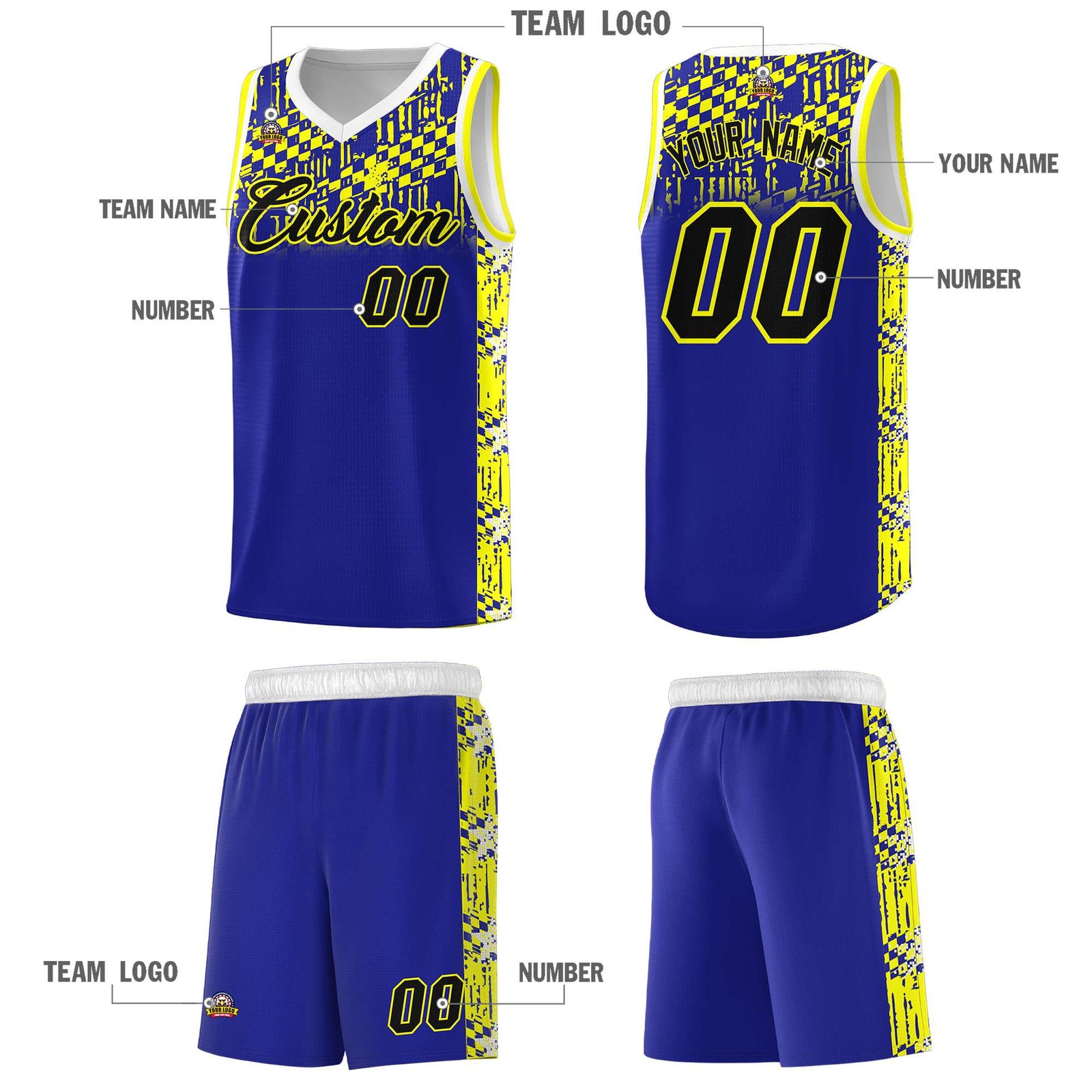 Custom Royal Mosaic Stars Pattern Sports Uniform Basketball Jersey