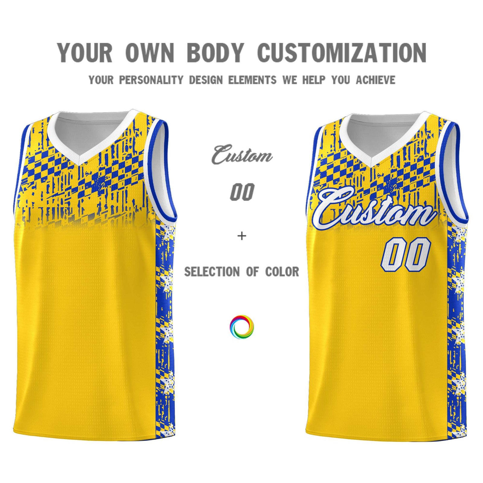 Custom Gold Mosaic Stars Pattern Sports Uniform Basketball Jersey