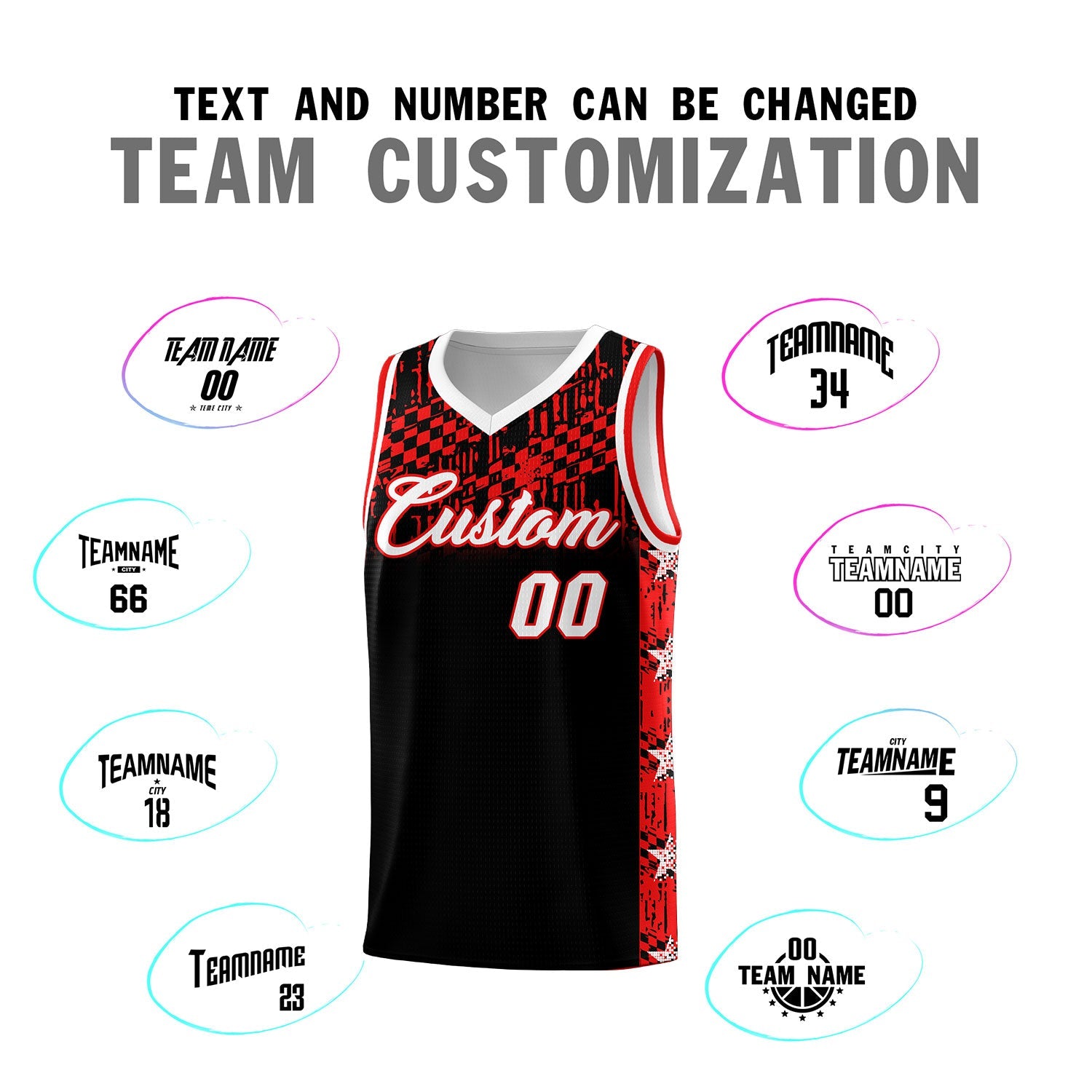 Custom Black Mosaic Stars Pattern Sports Uniform Basketball Jersey