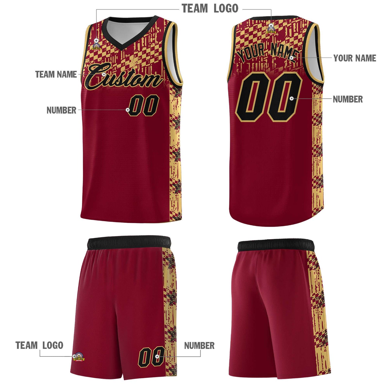 Custom Crimson Mosaic Stars Pattern Sports Uniform Basketball Jersey