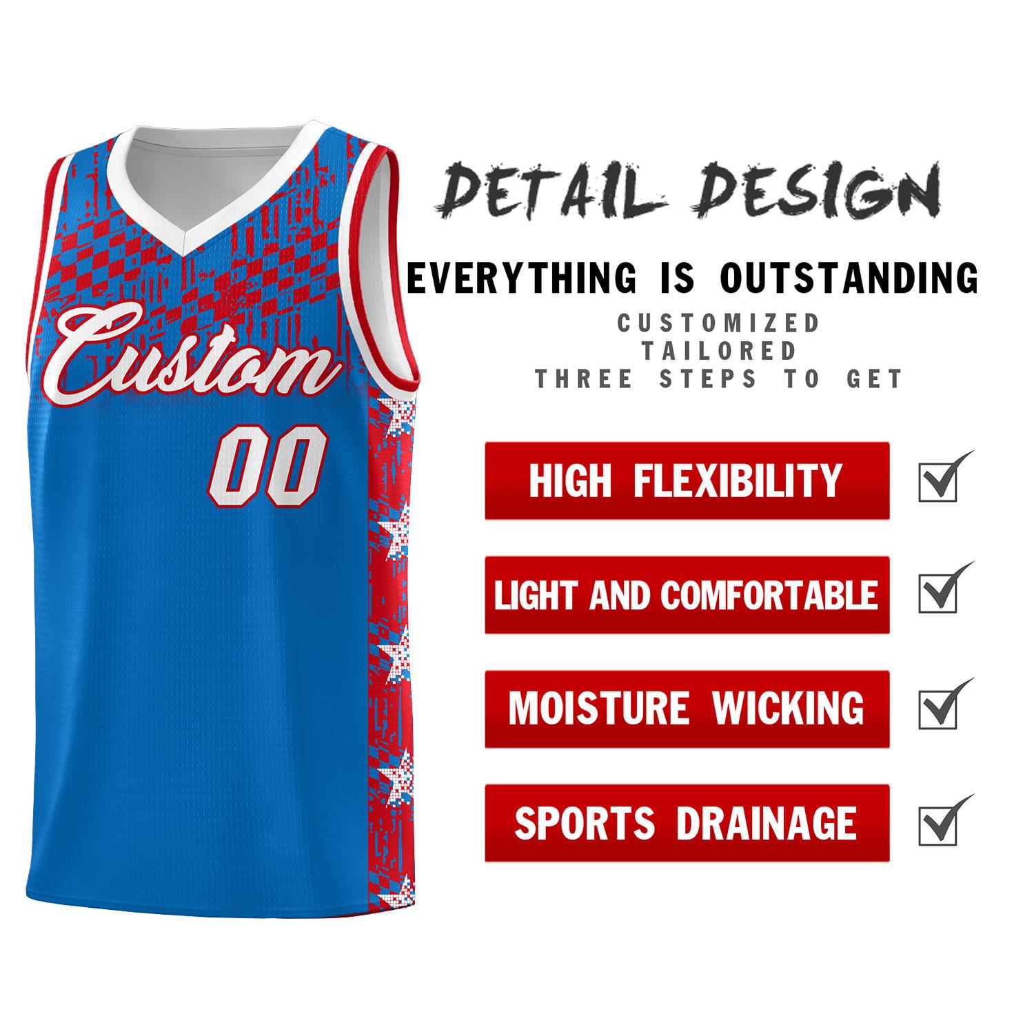 Custom Royal Mosaic Stars Pattern Sports Uniform Basketball Jersey