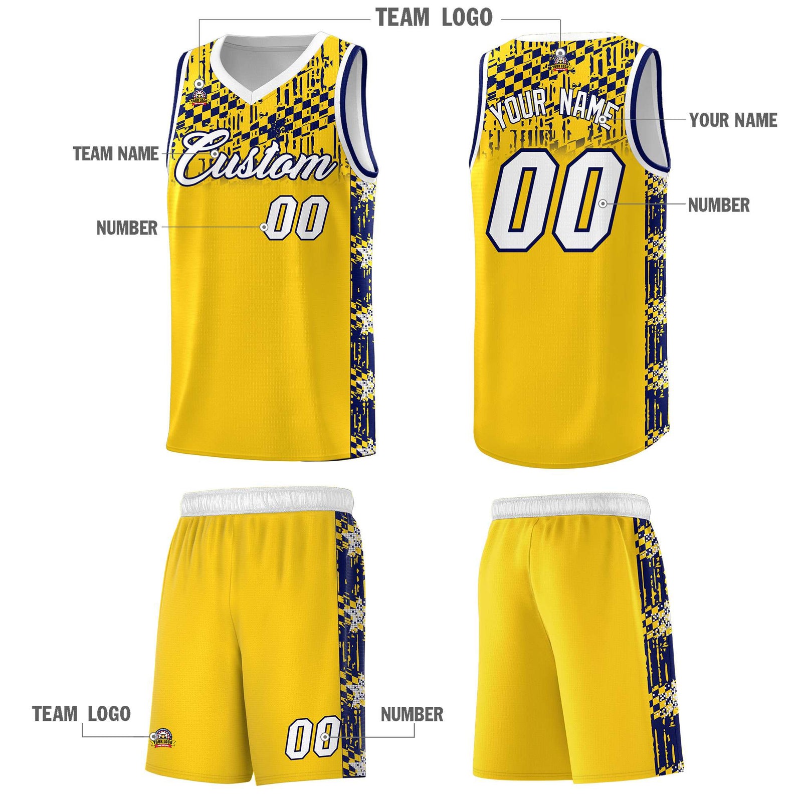 Custom Gold Mosaic Stars Pattern Sports Uniform Basketball Jersey