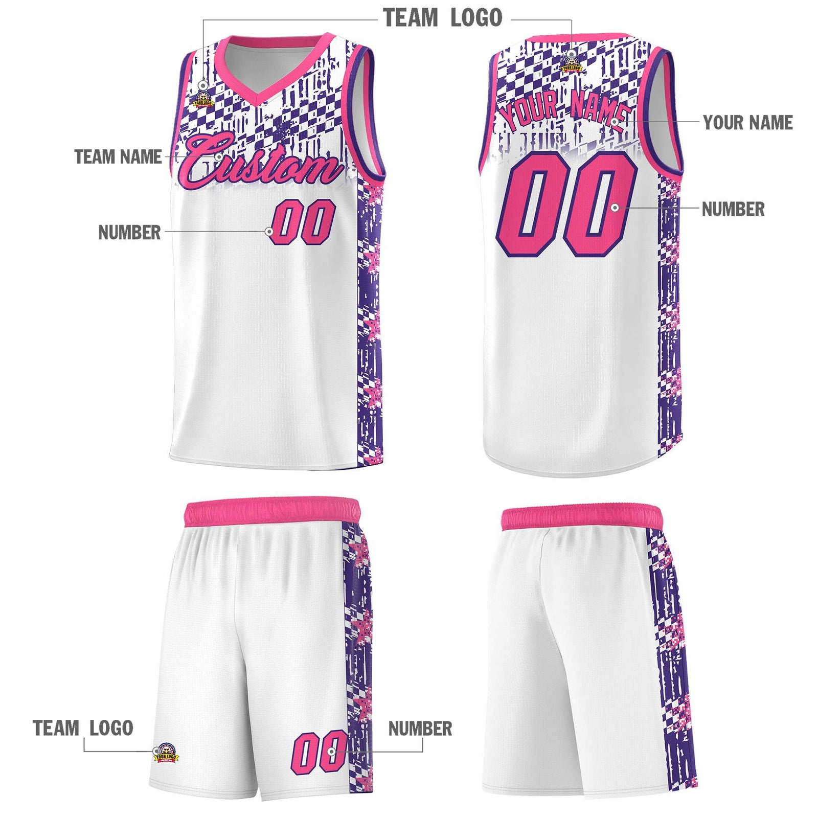 Custom White Mosaic Stars Pattern Sports Uniform Basketball Jersey