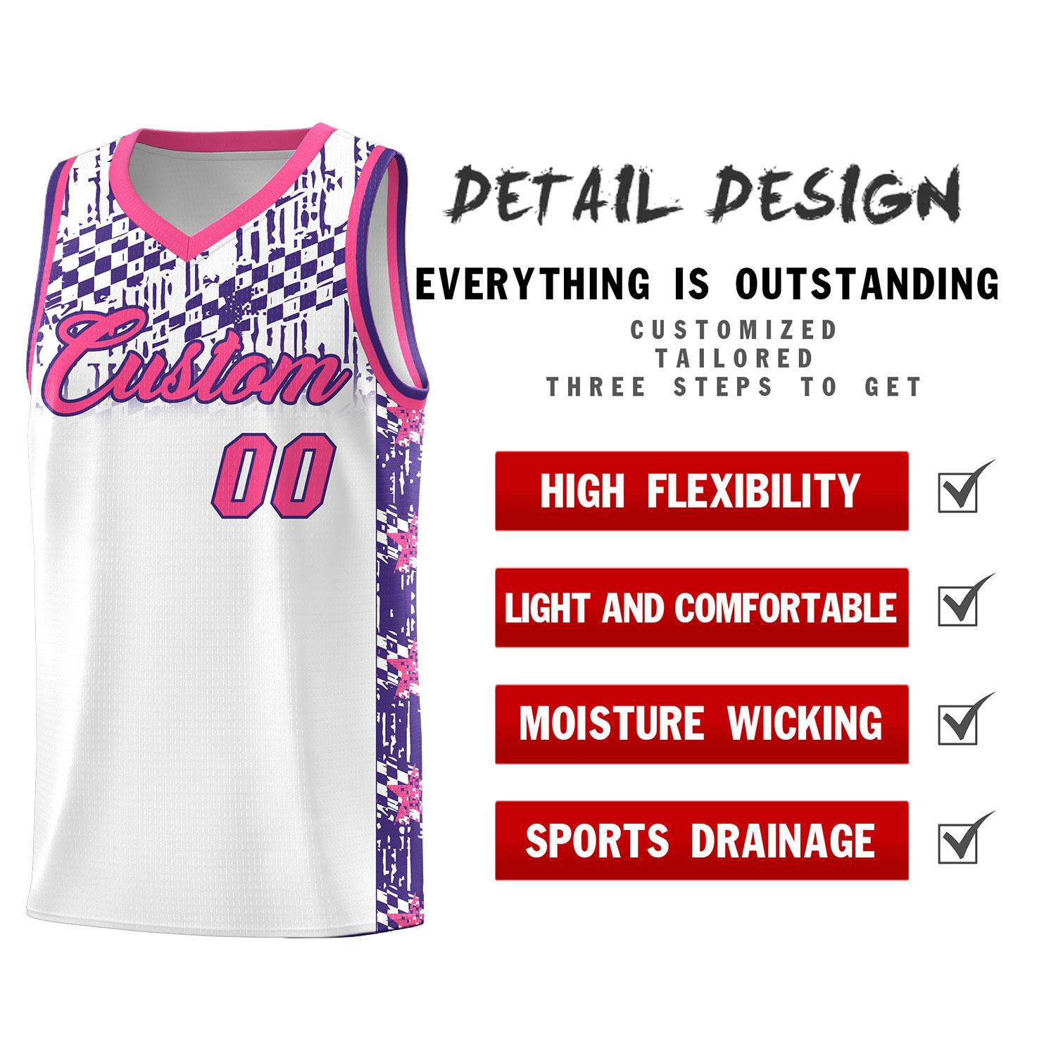 Custom White Mosaic Stars Pattern Sports Uniform Basketball Jersey