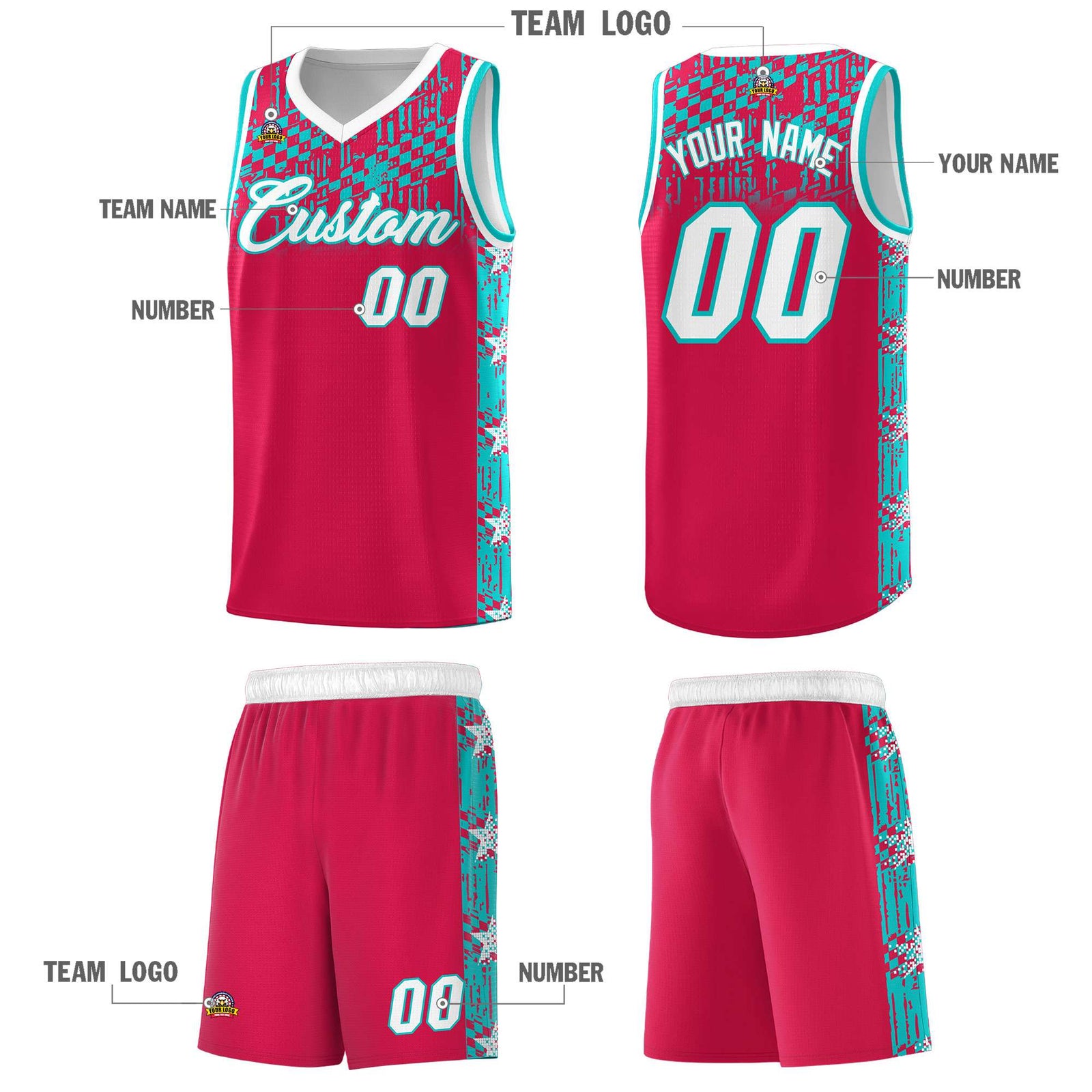 Custom Red Mosaic Stars Pattern Sports Uniform Basketball Jersey