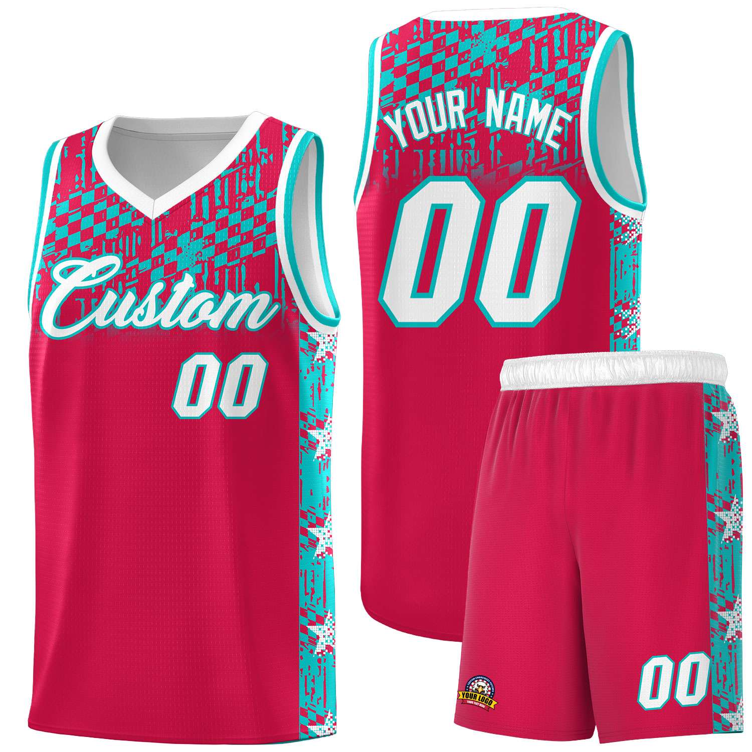 Custom Red Mosaic Stars Pattern Sports Uniform Basketball Jersey