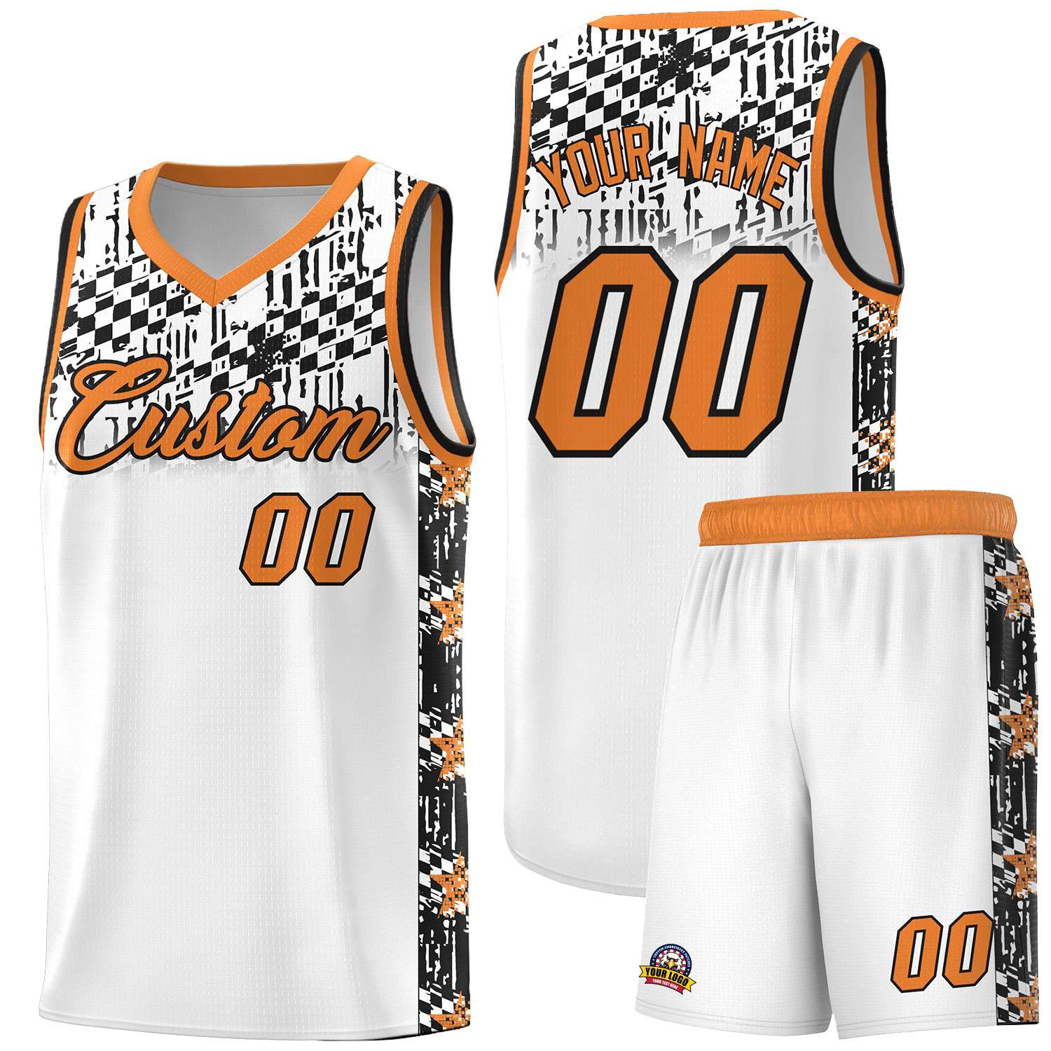 Custom White Mosaic Stars Pattern Sports Uniform Basketball Jersey