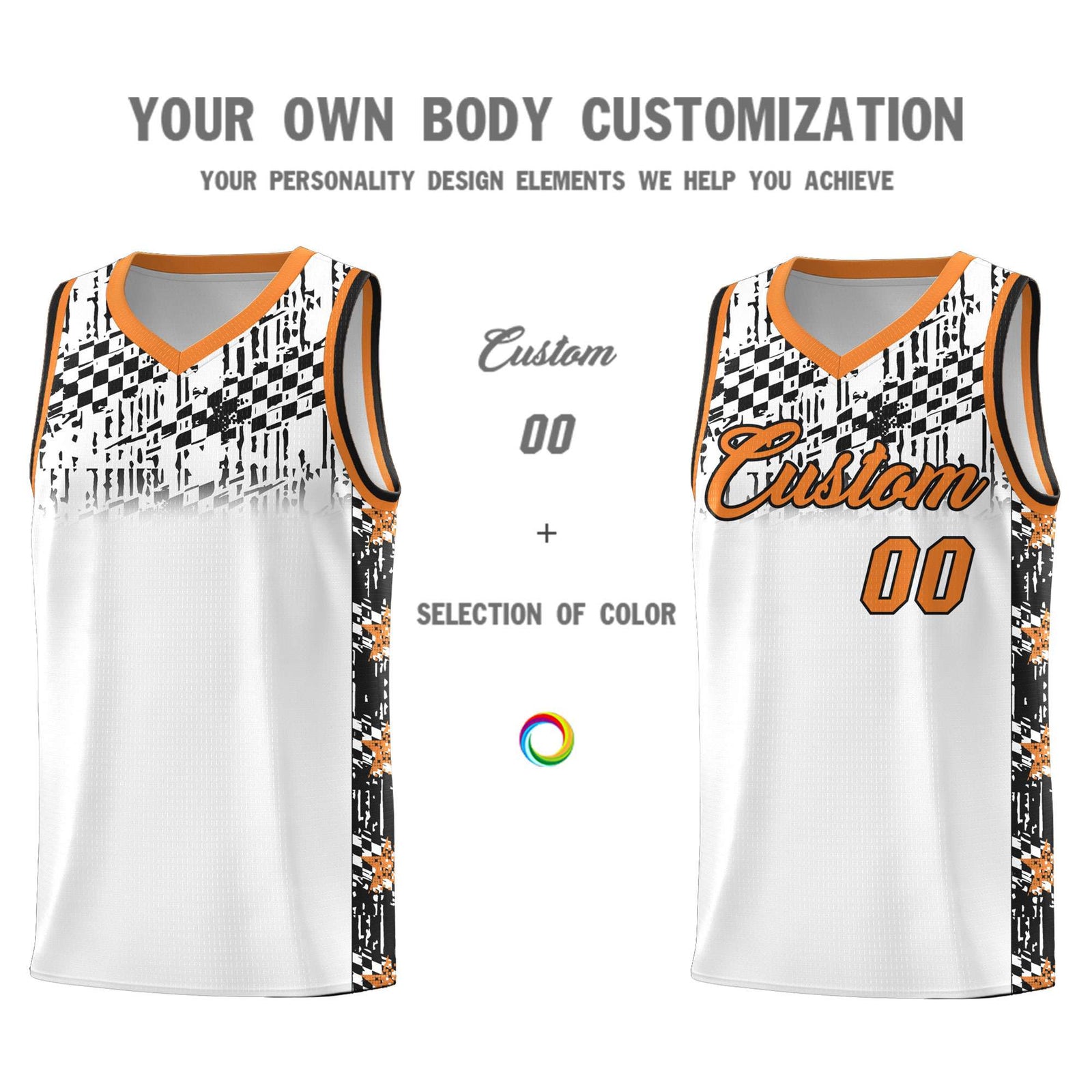Custom White Mosaic Stars Pattern Sports Uniform Basketball Jersey