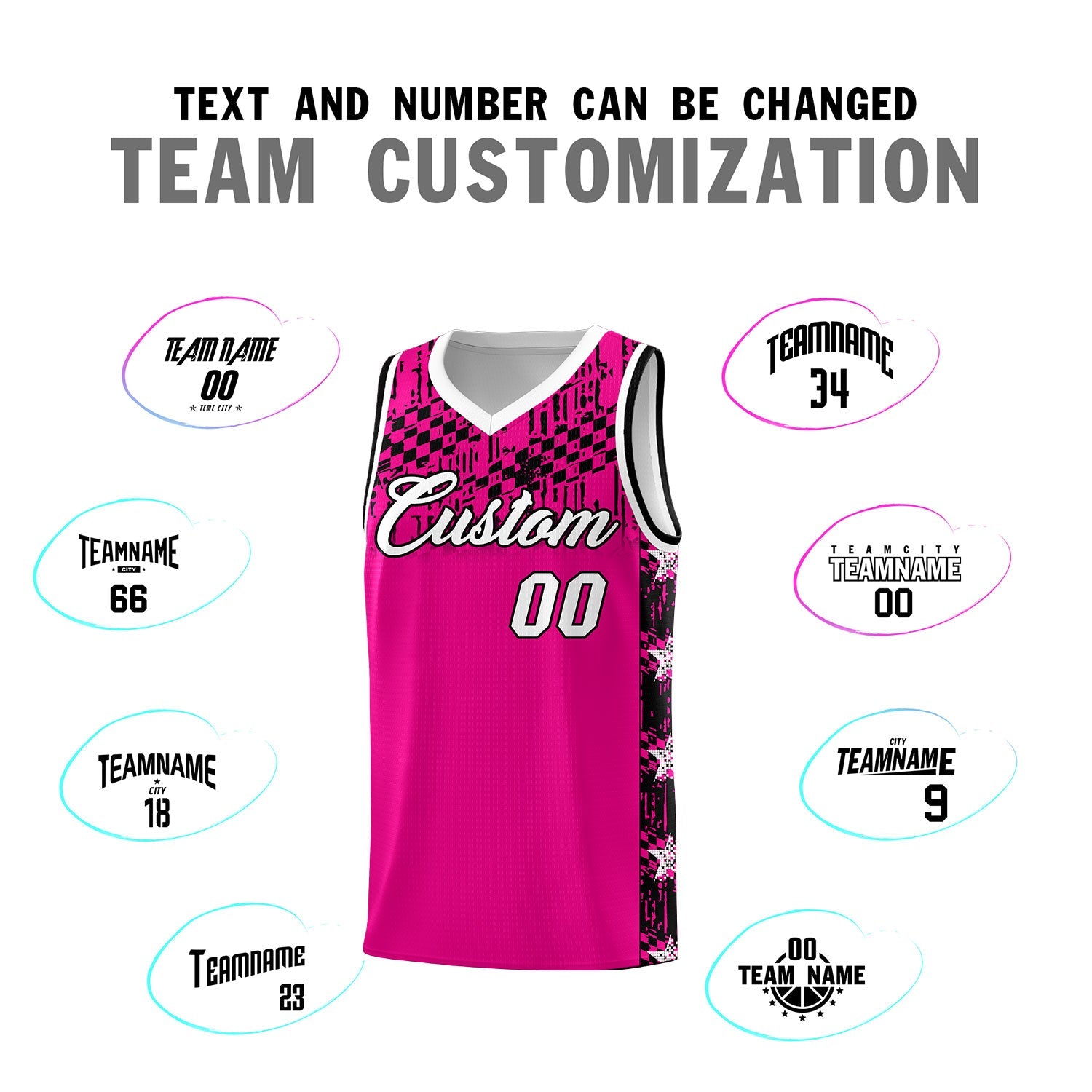 Custom Pink Mosaic Stars Pattern Sports Uniform Basketball Jersey