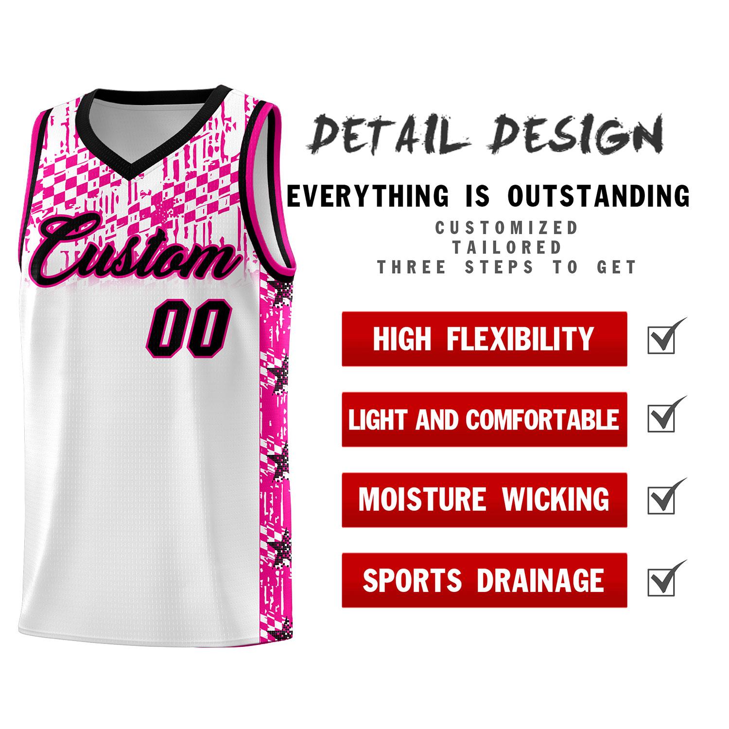 Custom White Mosaic Stars Pattern Sports Uniform Basketball Jersey