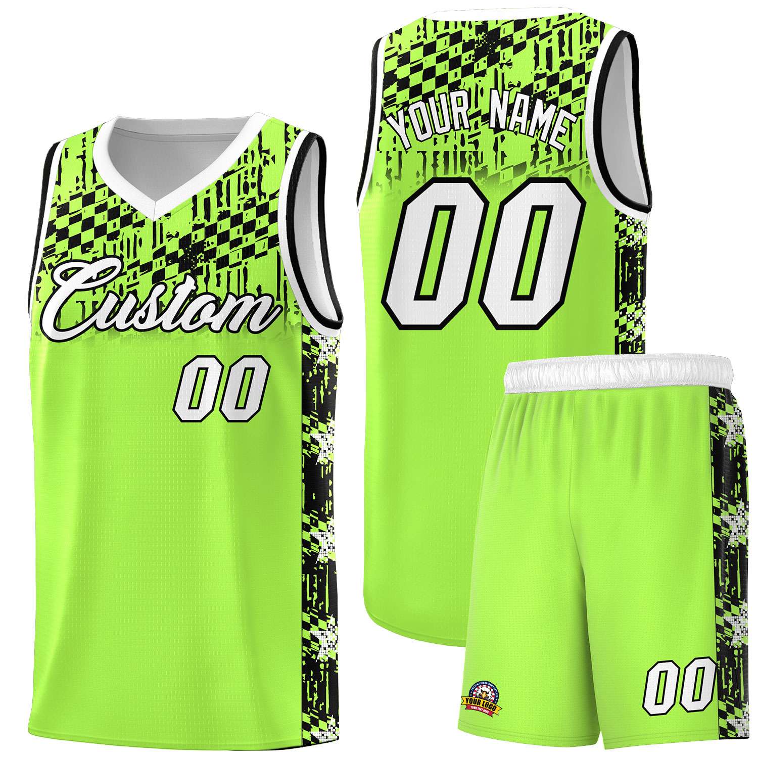 Custom Fluorescent Green Mosaic Stars Pattern Sports Uniform Basketball Jersey