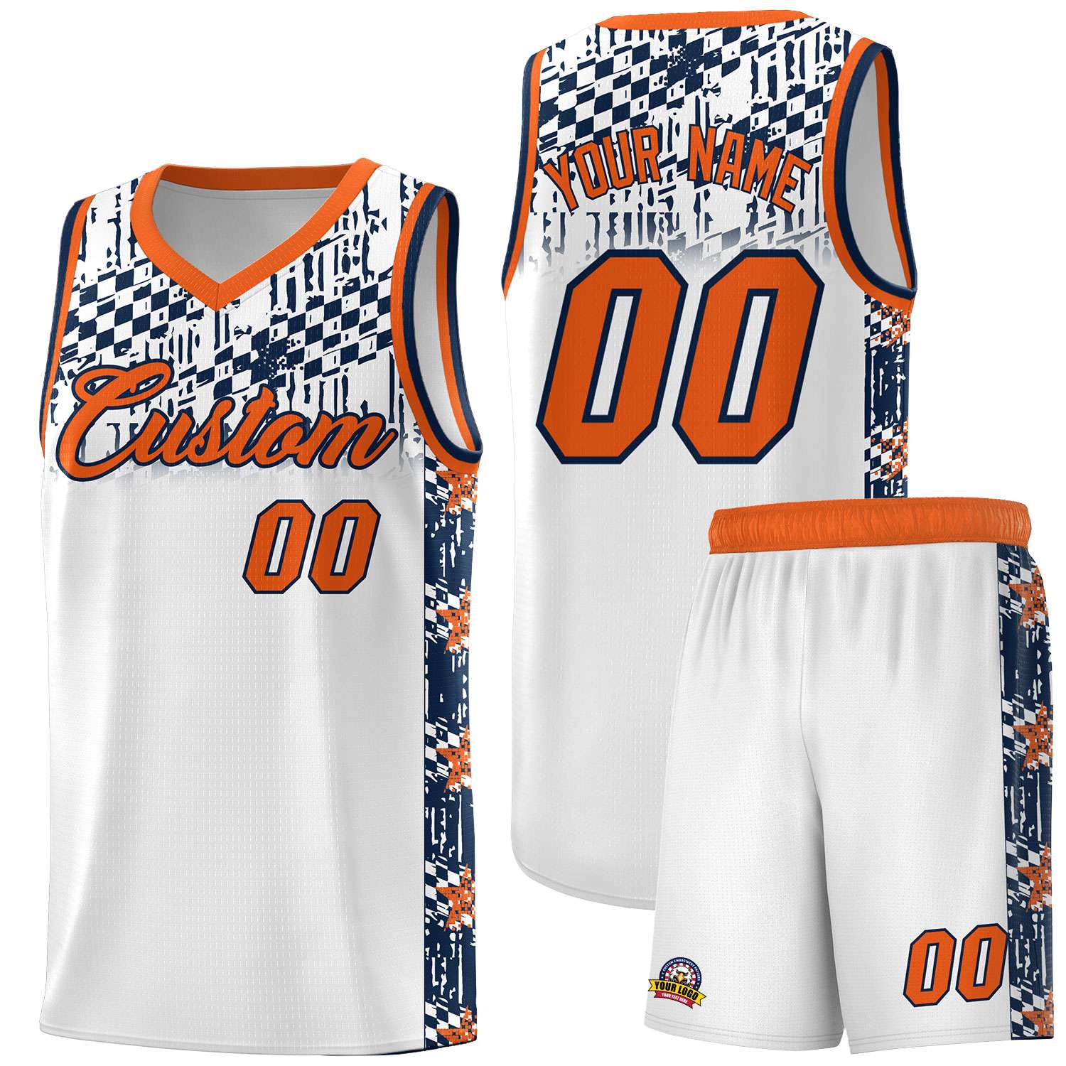 Custom White Mosaic Stars Pattern Sports Uniform Basketball Jersey