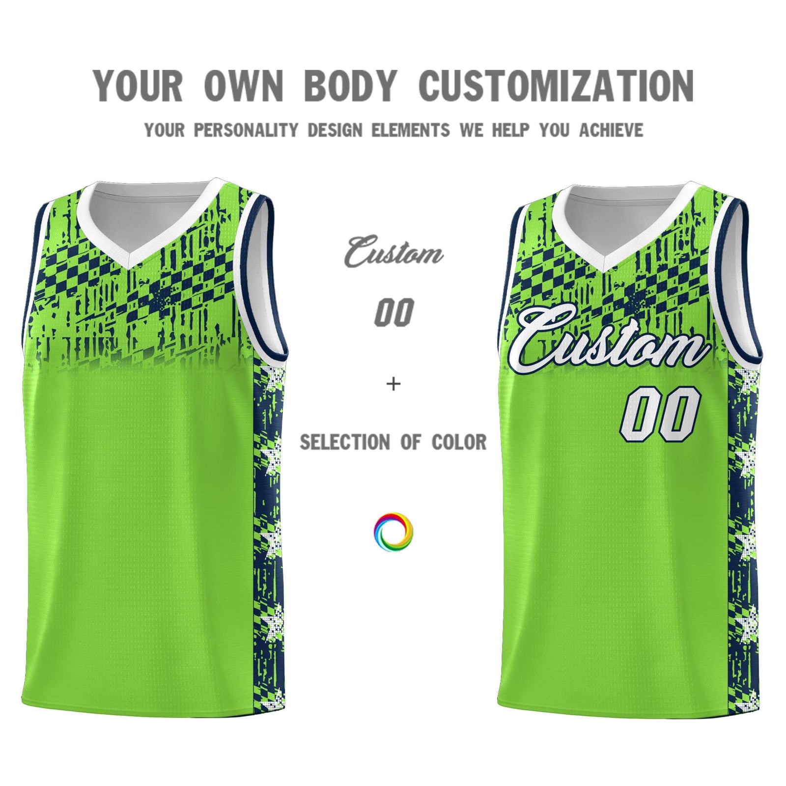Custom Neon Green Mosaic Stars Pattern Sports Uniform Basketball Jersey