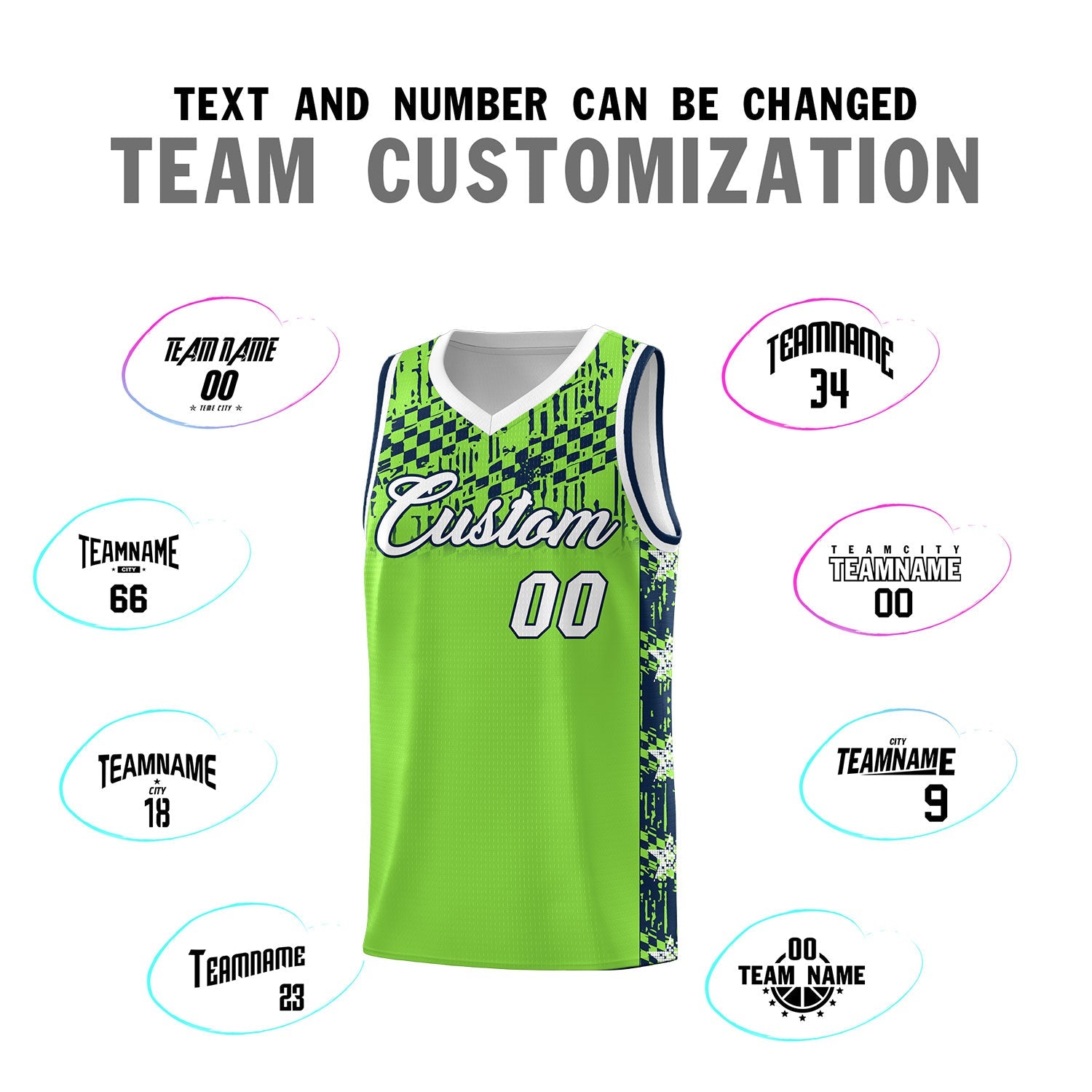 Custom Neon Green Mosaic Stars Pattern Sports Uniform Basketball Jersey
