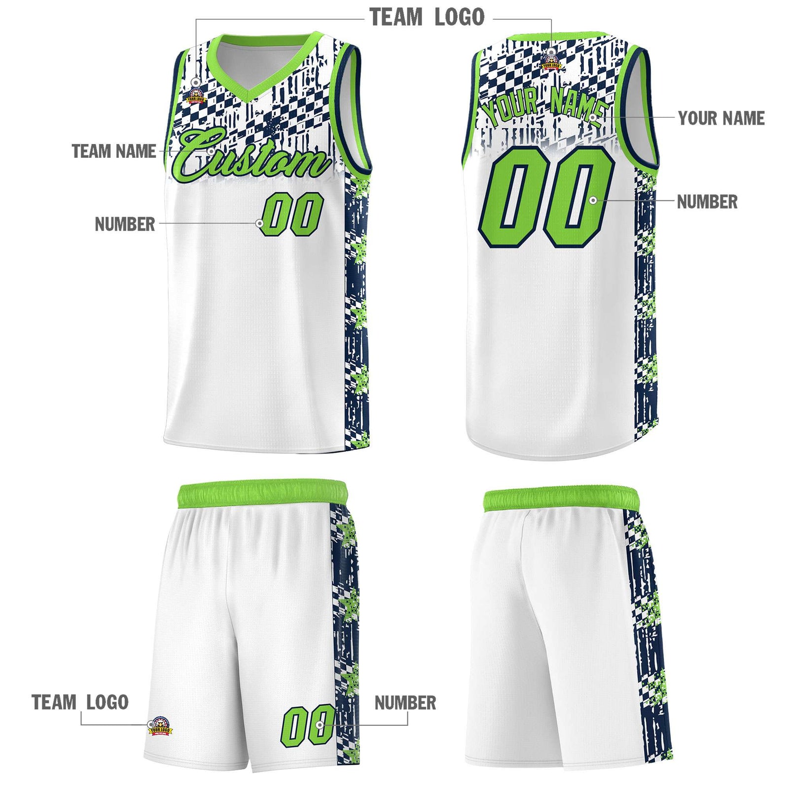 Custom White Mosaic Stars Pattern Sports Uniform Basketball Jersey