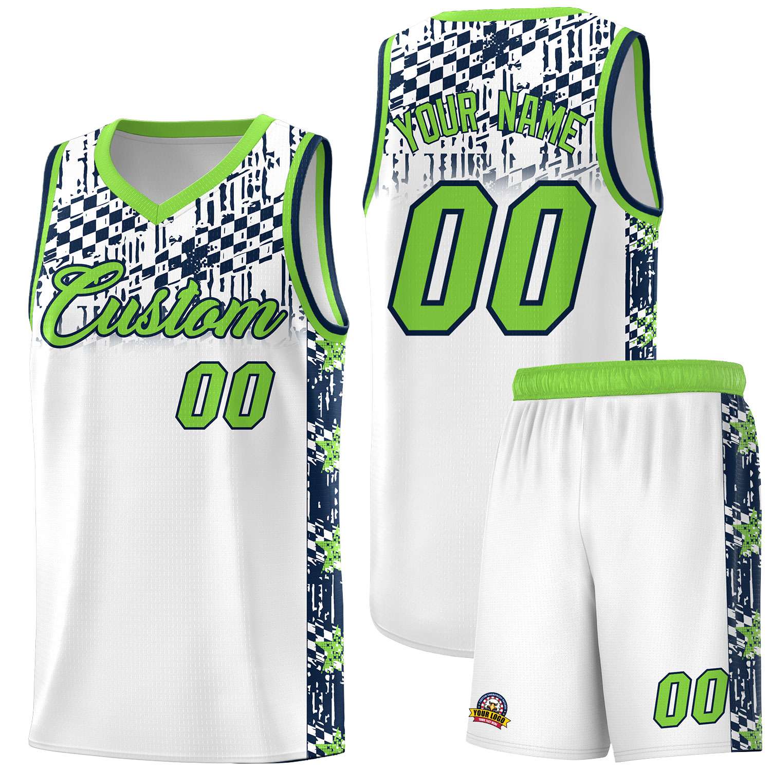 Custom White Mosaic Stars Pattern Sports Uniform Basketball Jersey