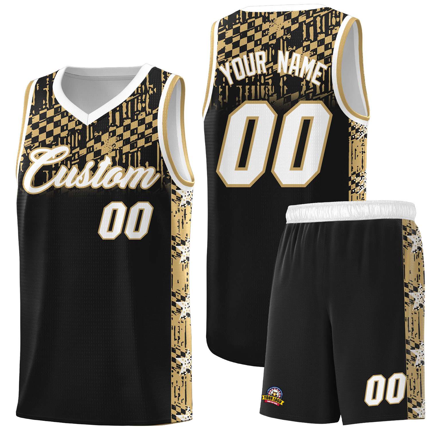 Custom Black Mosaic Stars Pattern Sports Uniform Basketball Jersey