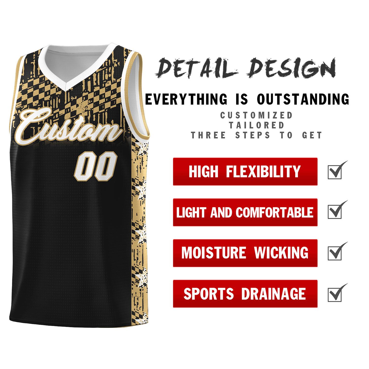 Custom Black Mosaic Stars Pattern Sports Uniform Basketball Jersey