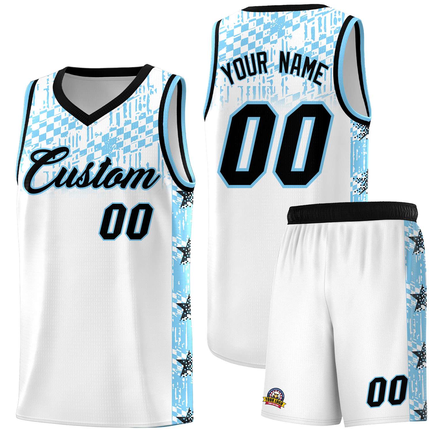 Custom White Mosaic Stars Pattern Sports Uniform Basketball Jersey