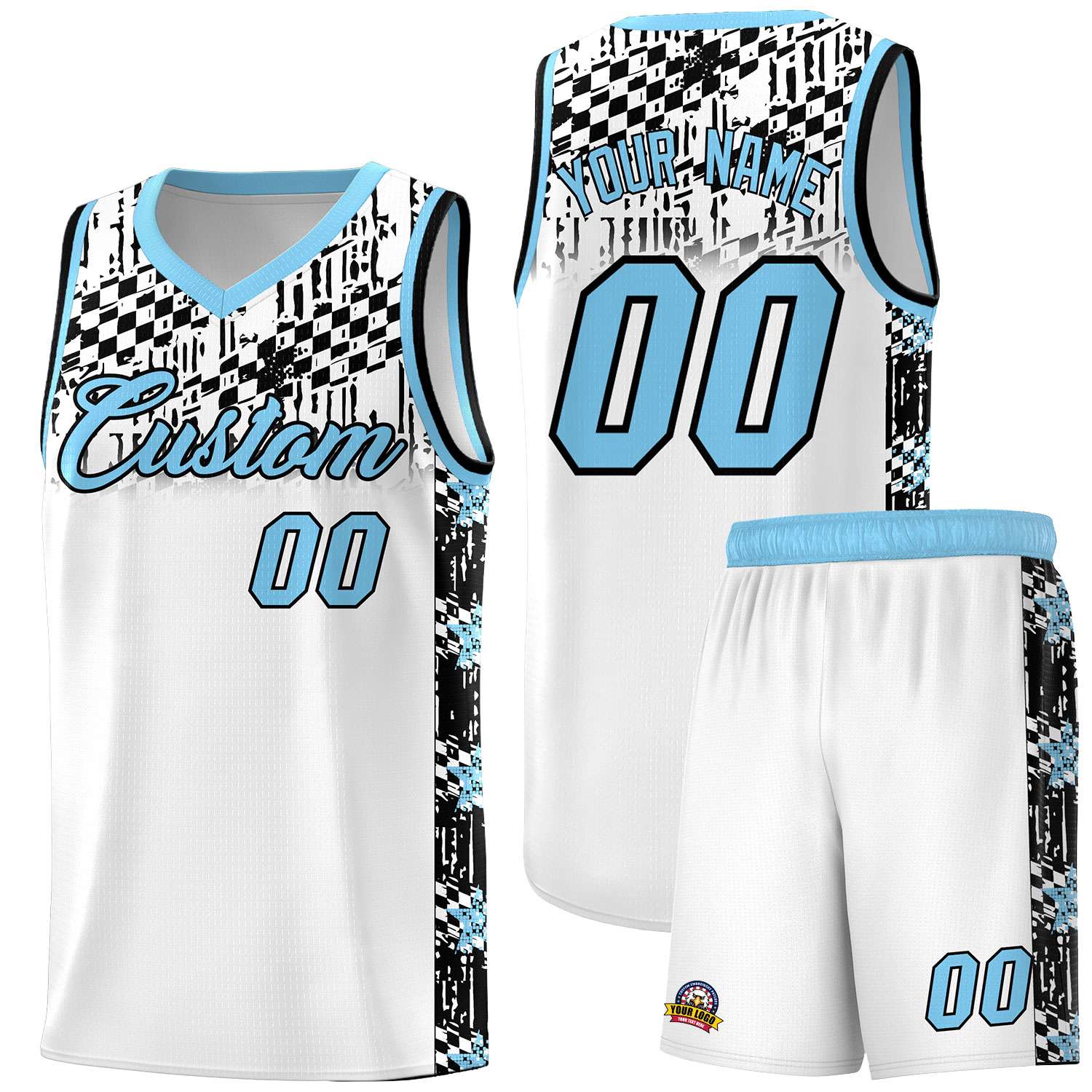 Custom White Mosaic Stars Pattern Sports Uniform Basketball Jersey