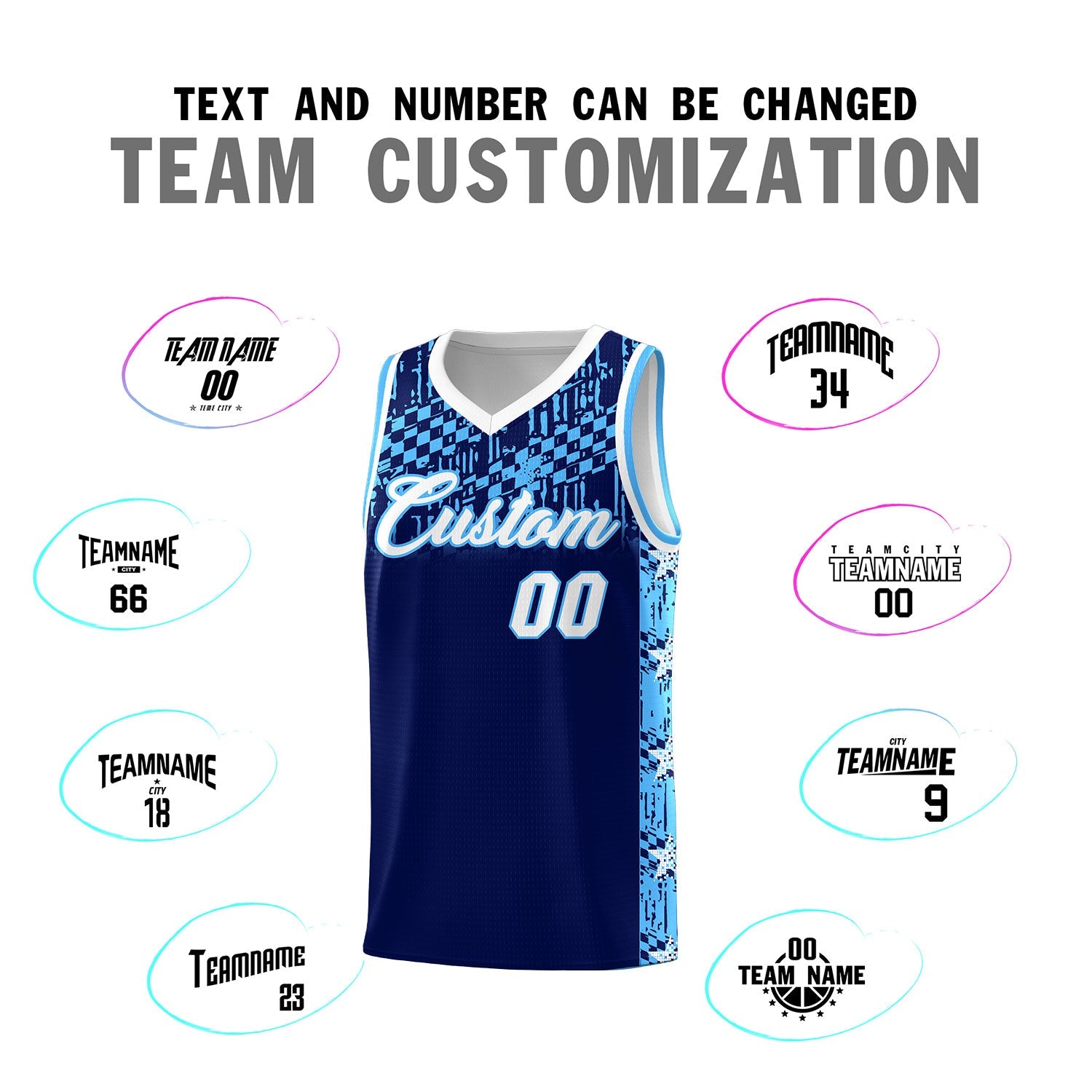 Custom Navy Mosaic Stars Pattern Sports Uniform Basketball Jersey
