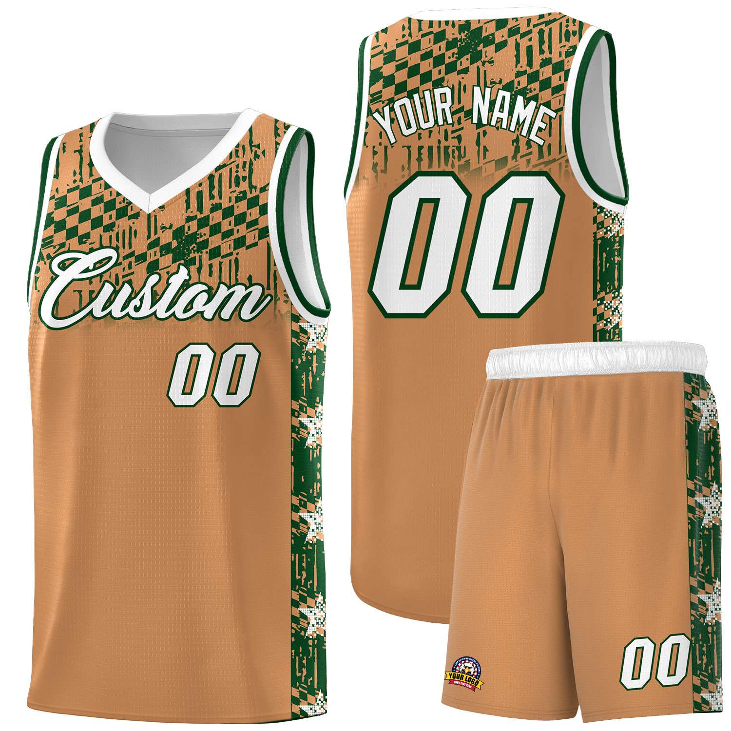 Custom Buckskin Brown Mosaic Stars Pattern Sports Uniform Basketball Jersey