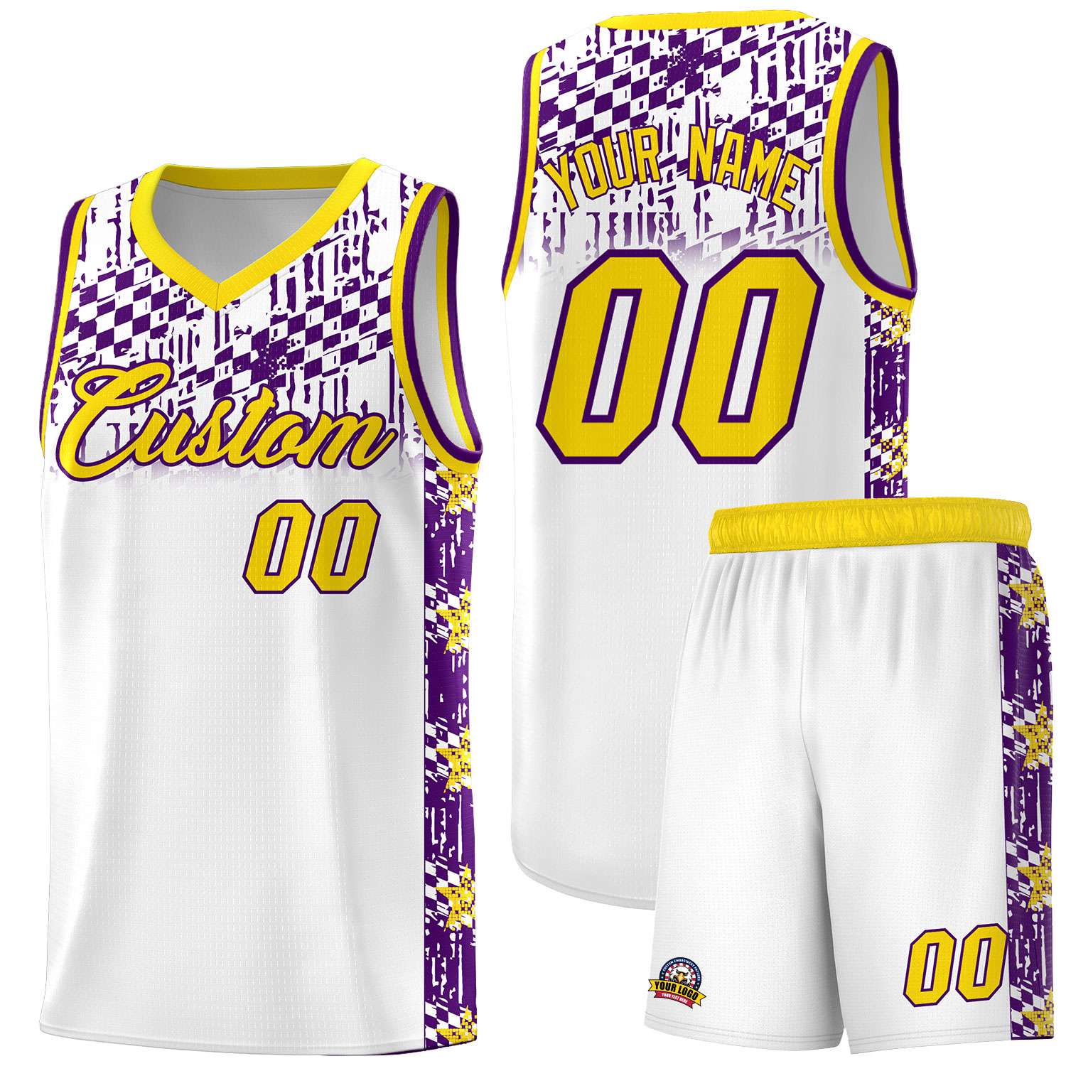 Custom White Mosaic Stars Pattern Sports Uniform Basketball Jersey
