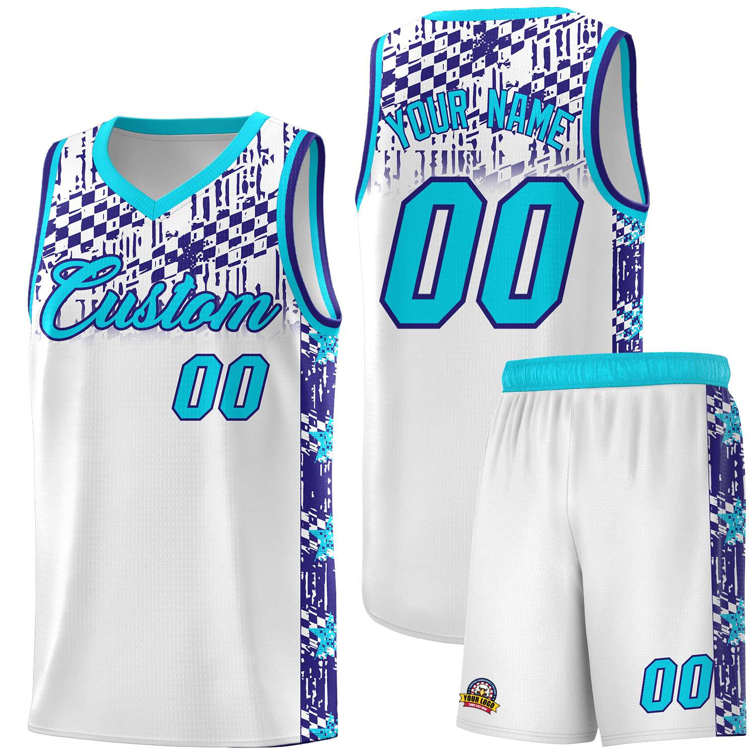 Custom White Mosaic Stars Pattern Sports Uniform Basketball Jersey