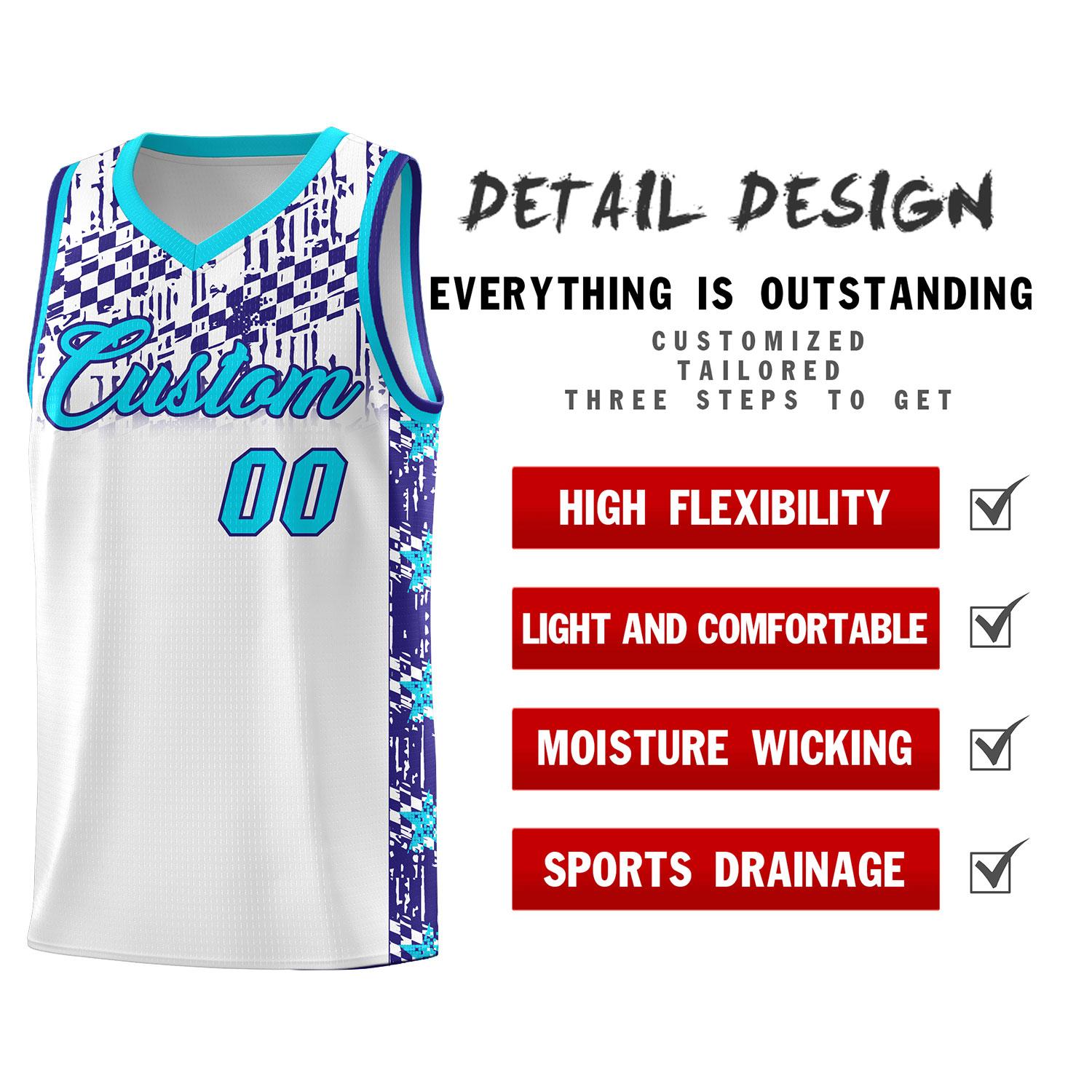 Custom White Mosaic Stars Pattern Sports Uniform Basketball Jersey