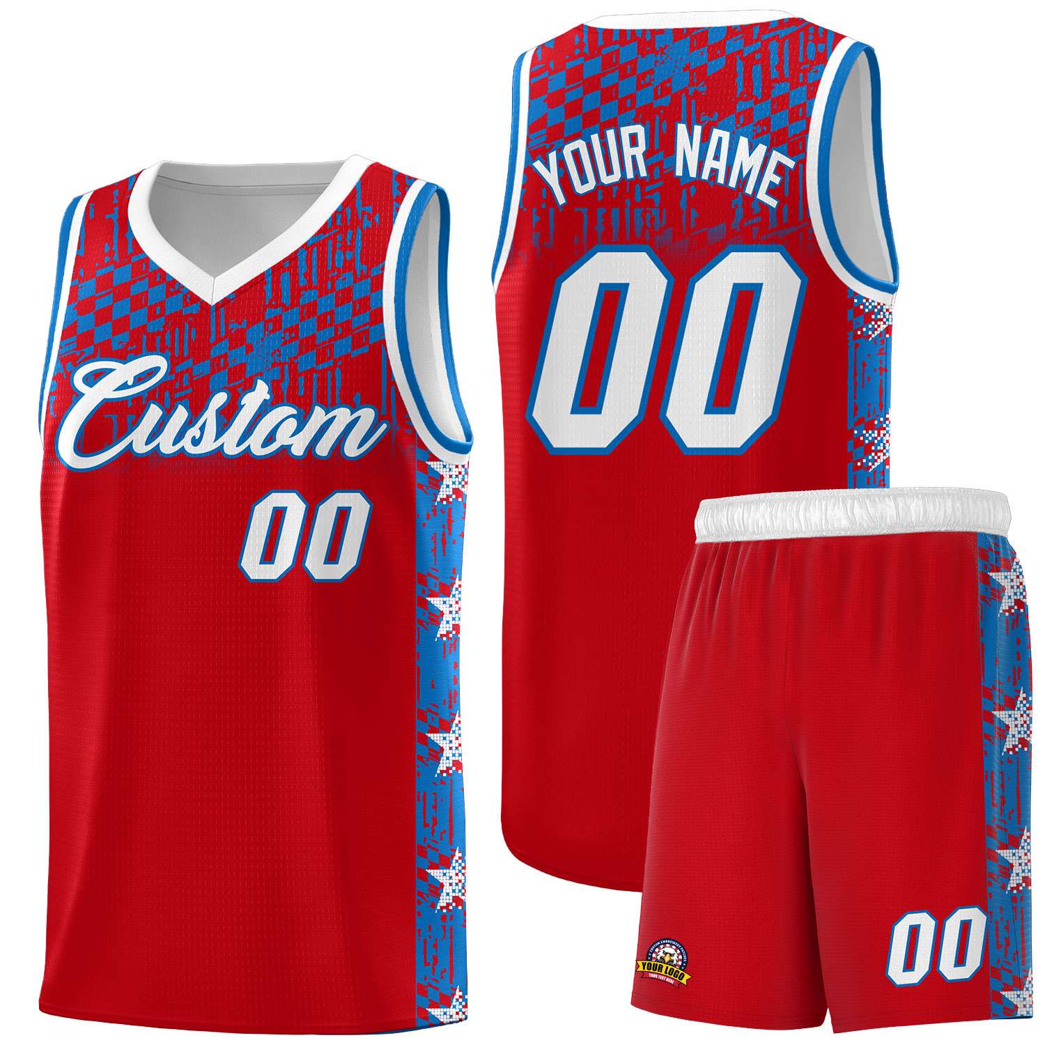 Custom Red Mosaic Stars Pattern Sports Uniform Basketball Jersey
