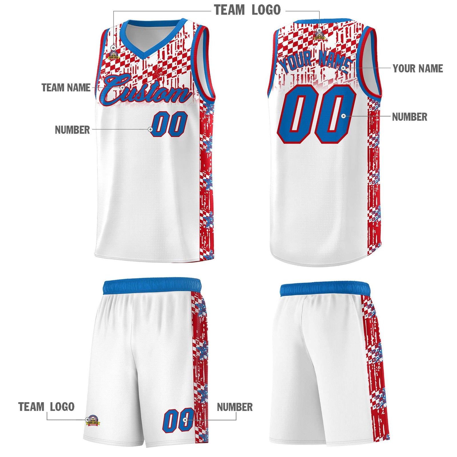 Custom White Mosaic Stars Pattern Sports Uniform Basketball Jersey