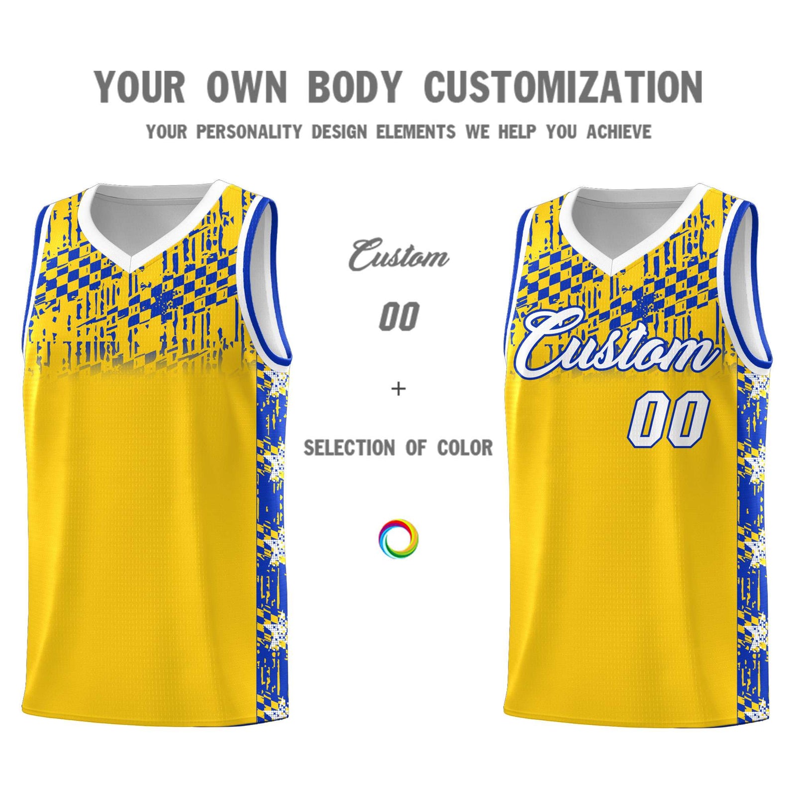 Custom Gold Mosaic Stars Pattern Sports Uniform Basketball Jersey