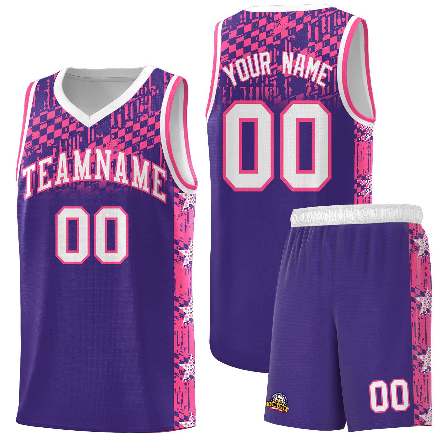 Custom Purple Mosaic Stars Pattern Sports Uniform Basketball Jersey