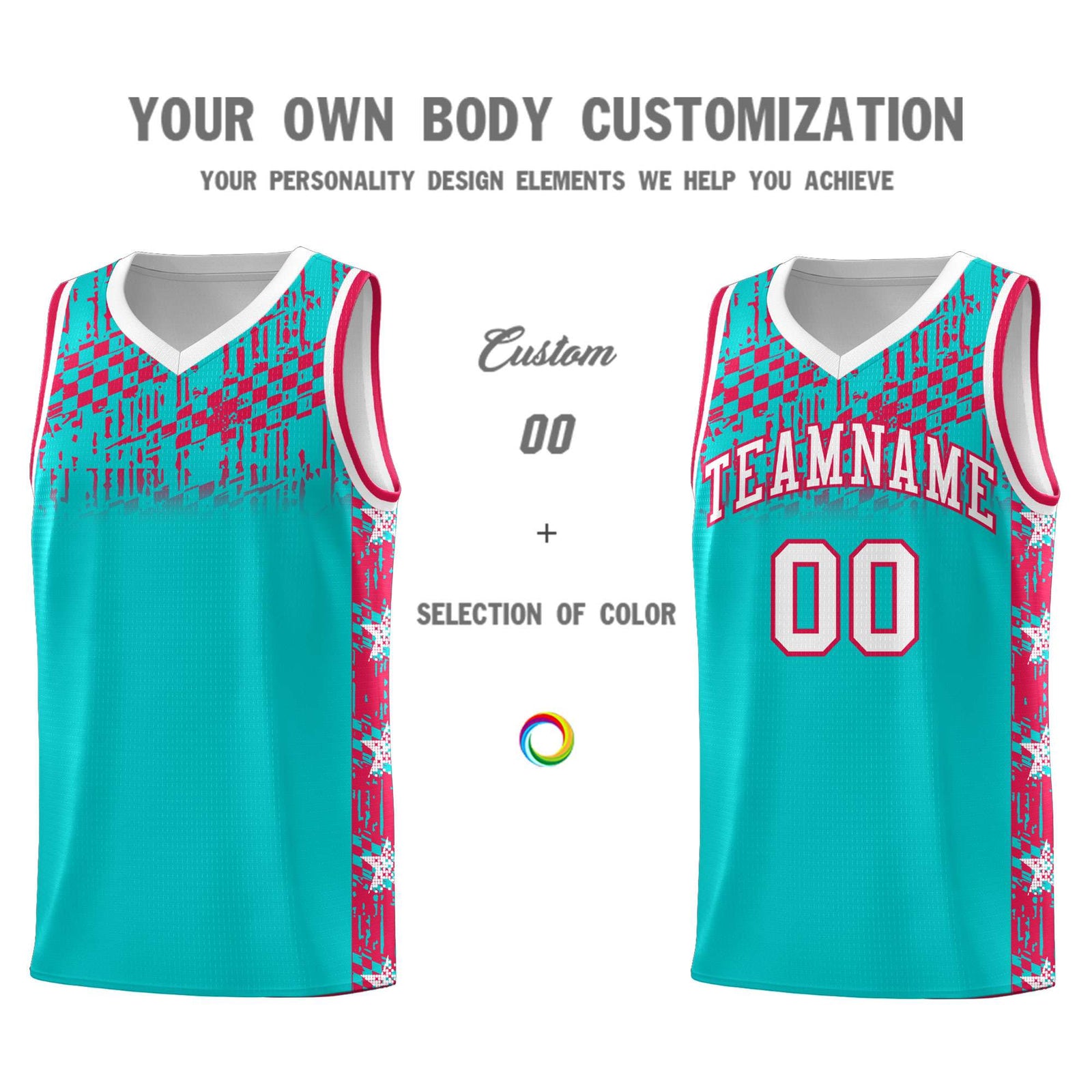 Custom Aqua Mosaic Stars Pattern Sports Uniform Basketball Jersey