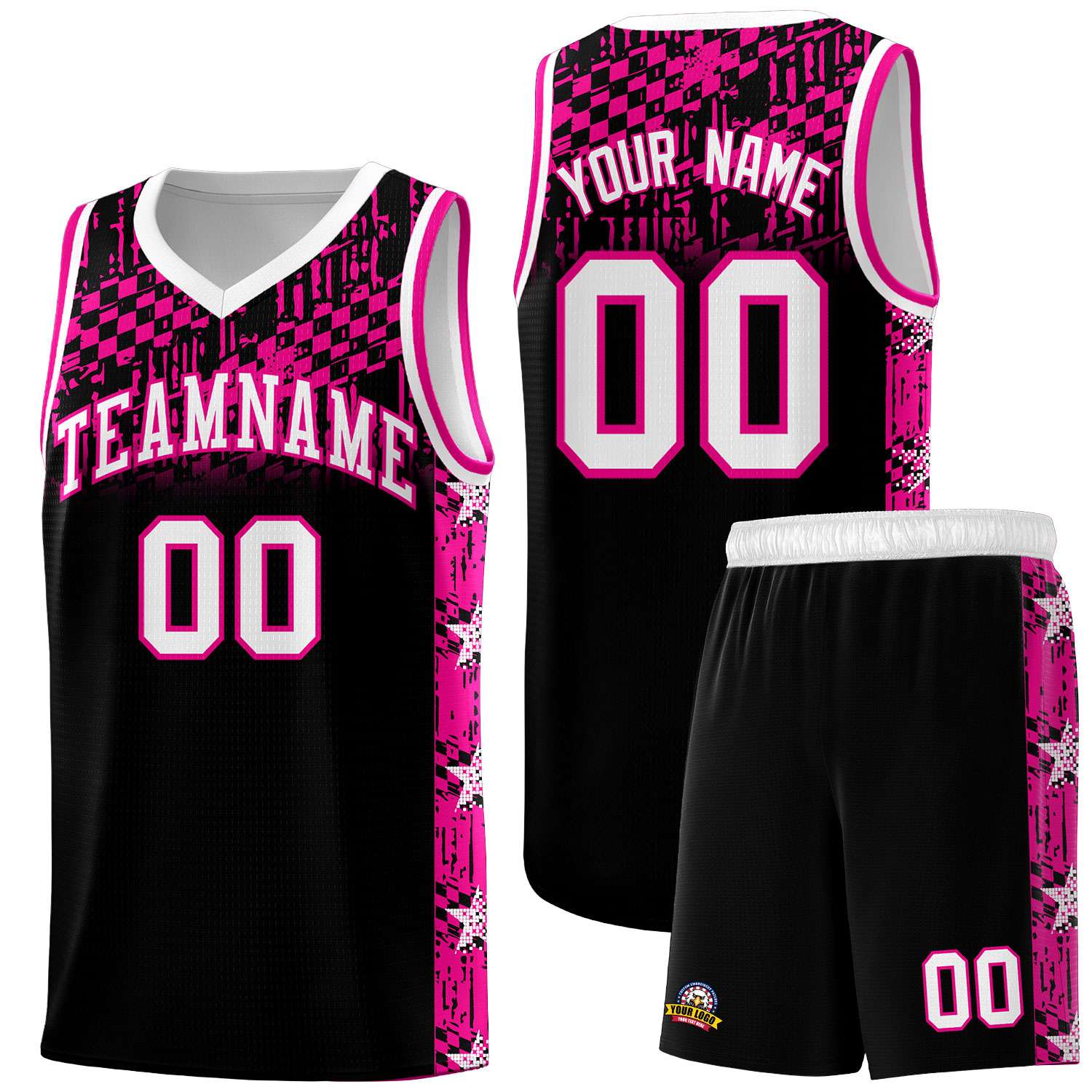 Custom Black Mosaic Stars Pattern Sports Uniform Basketball Jersey