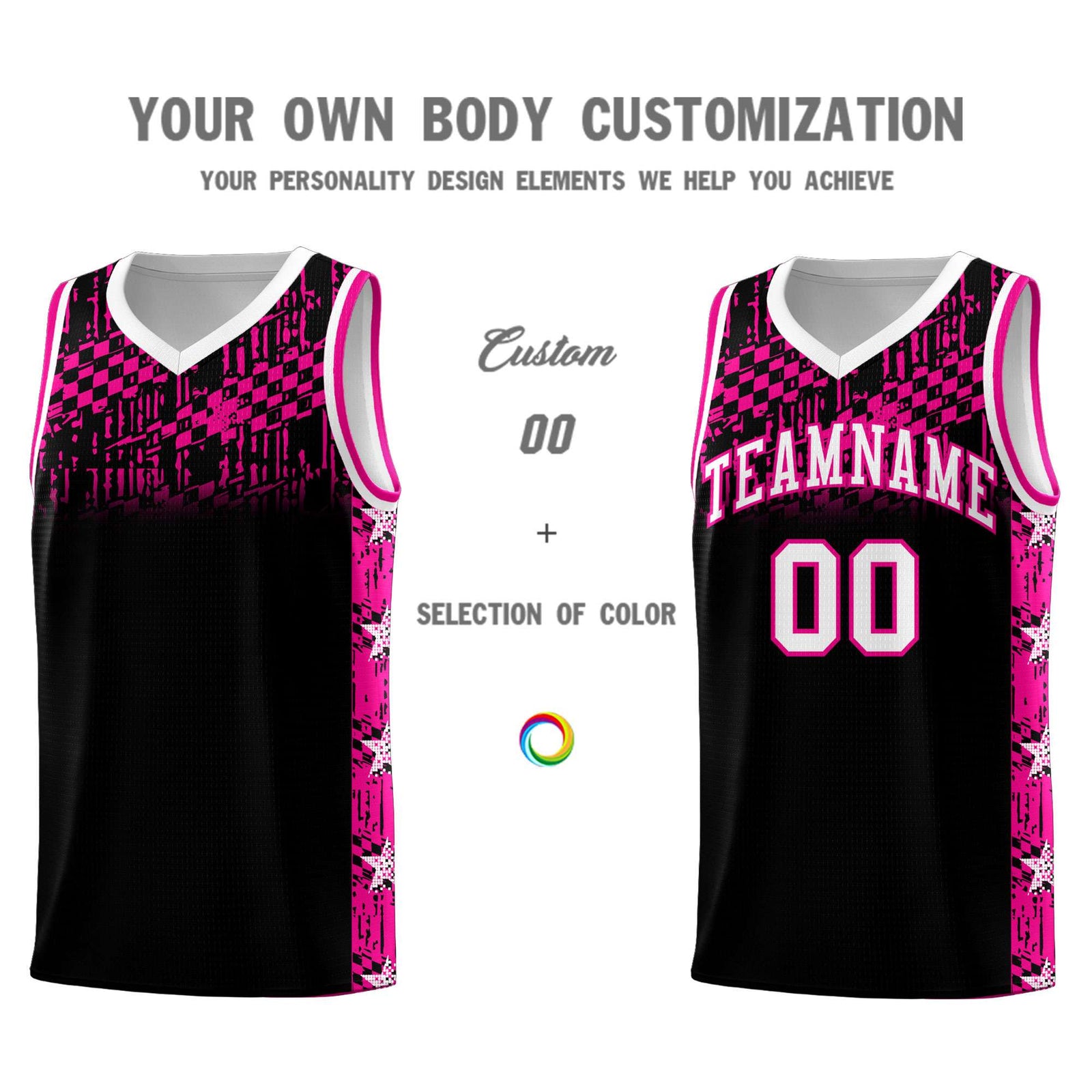 Custom Black Mosaic Stars Pattern Sports Uniform Basketball Jersey