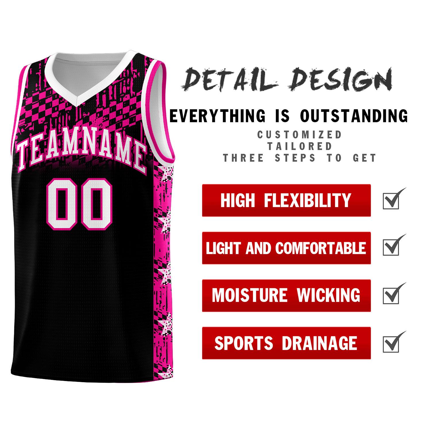 Custom Black Mosaic Stars Pattern Sports Uniform Basketball Jersey
