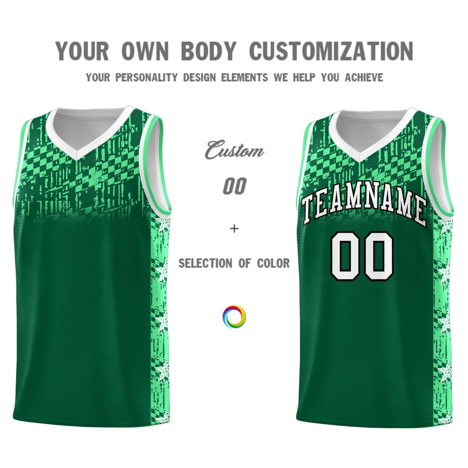 Custom Kelly Green Mosaic Stars Pattern Sports Uniform Basketball Jersey