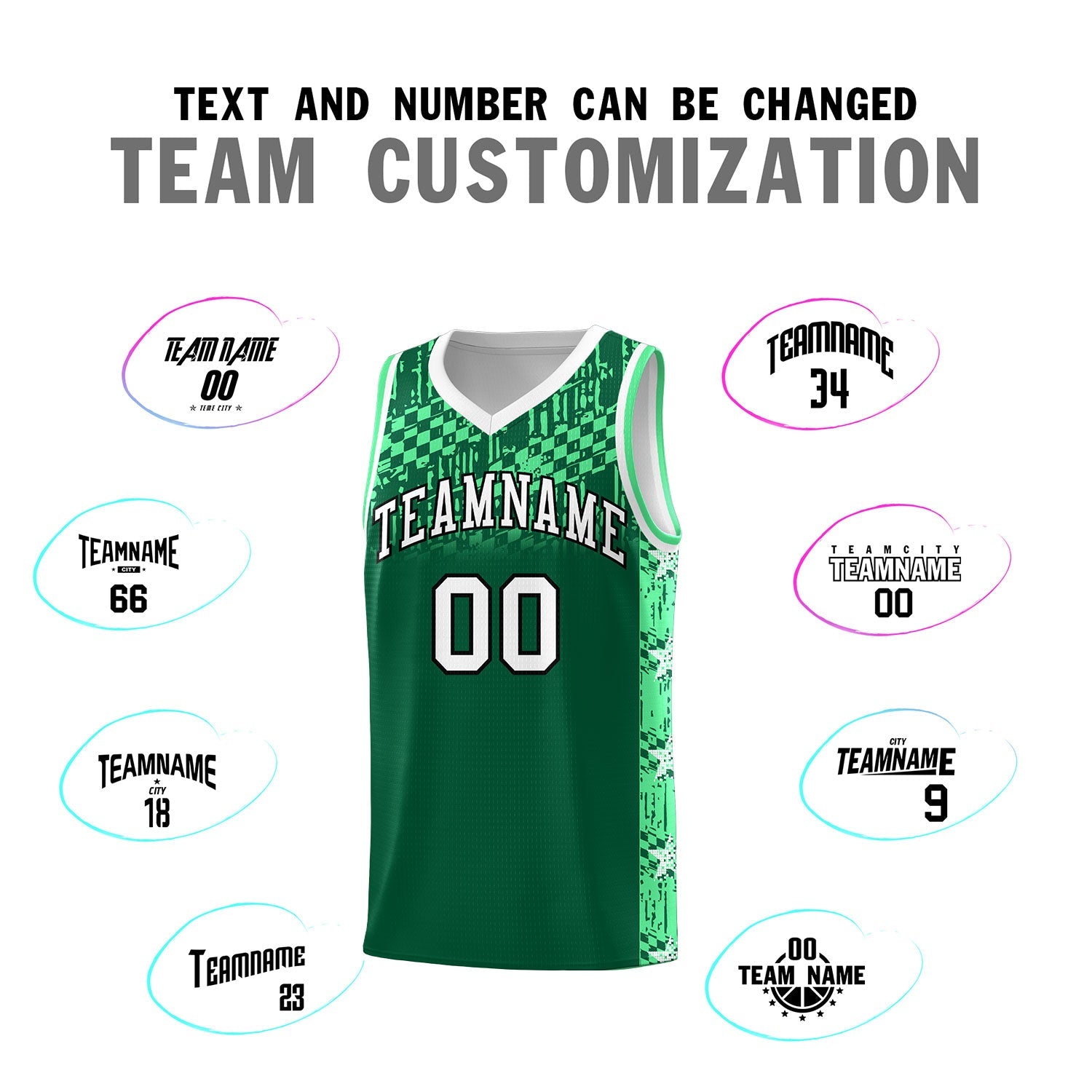 Custom Kelly Green Mosaic Stars Pattern Sports Uniform Basketball Jersey