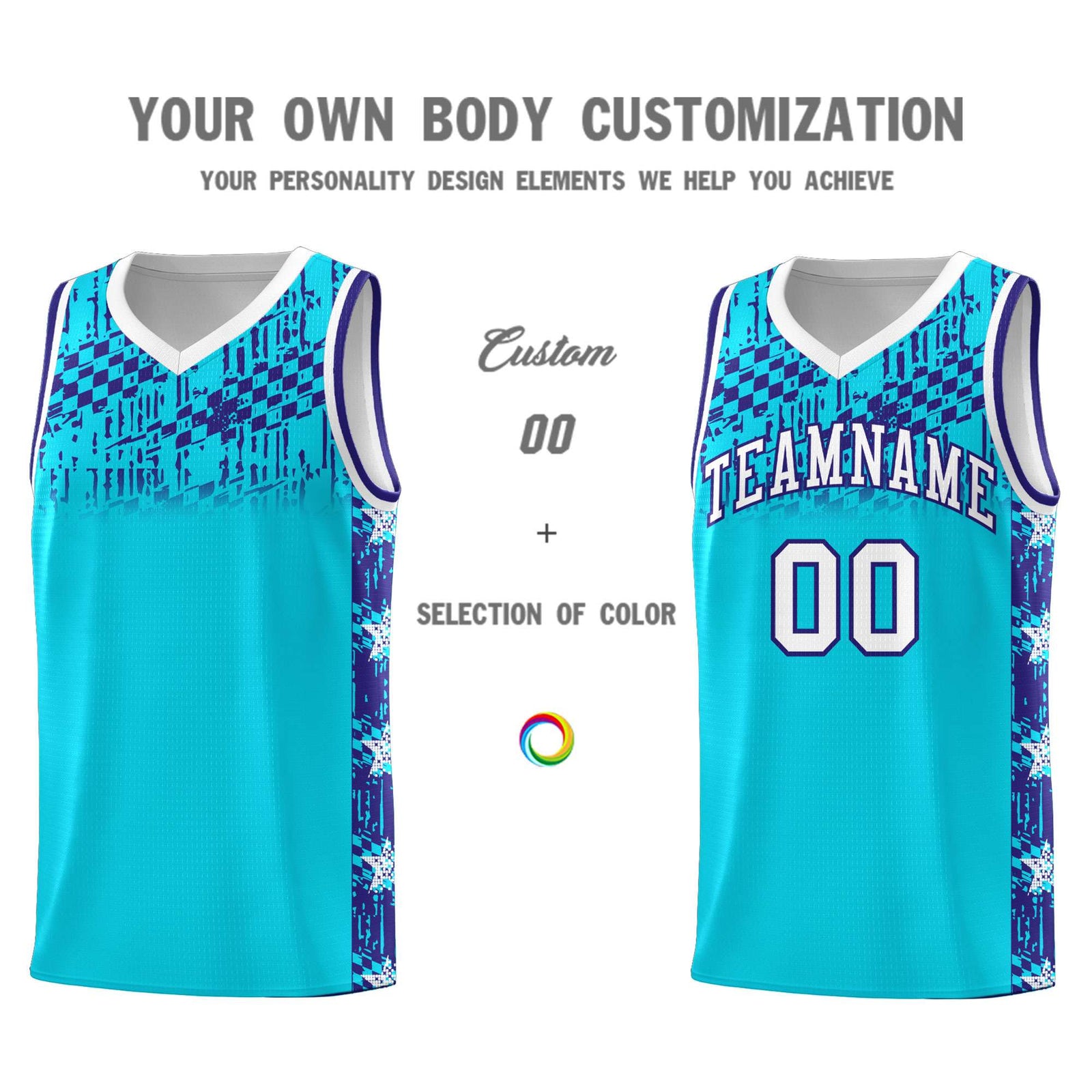 Custom Sky Blue Mosaic Stars Pattern Sports Uniform Basketball Jersey