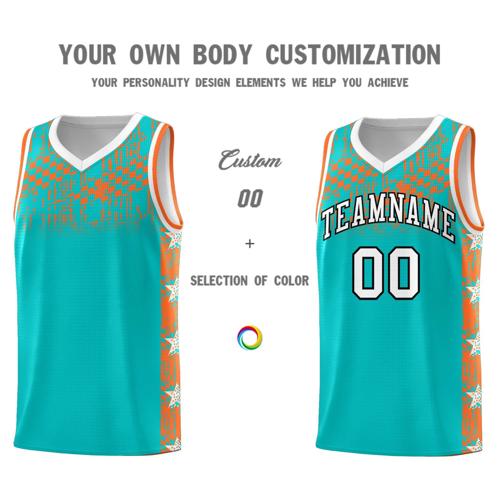 Custom Aqua Mosaic Stars Pattern Sports Uniform Basketball Jersey