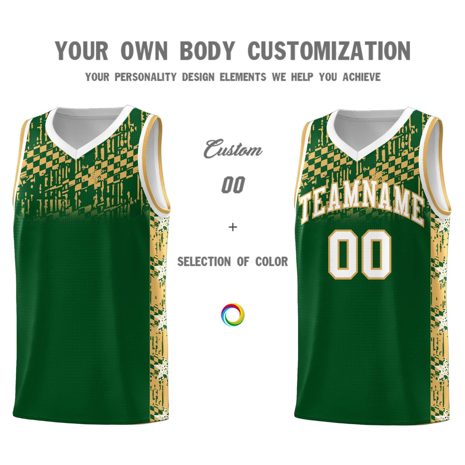 Custom Green Mosaic Stars Pattern Sports Uniform Basketball Jersey