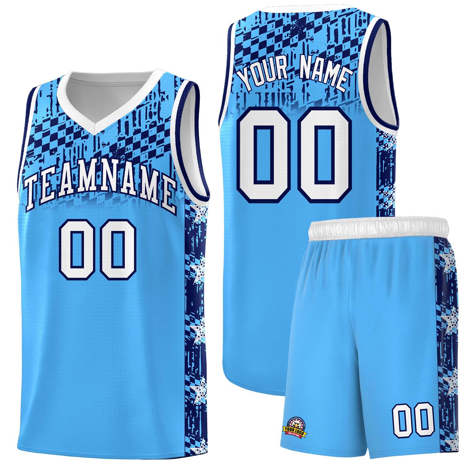 Custom Powder Blue Mosaic Stars Pattern Sports Uniform Basketball Jersey