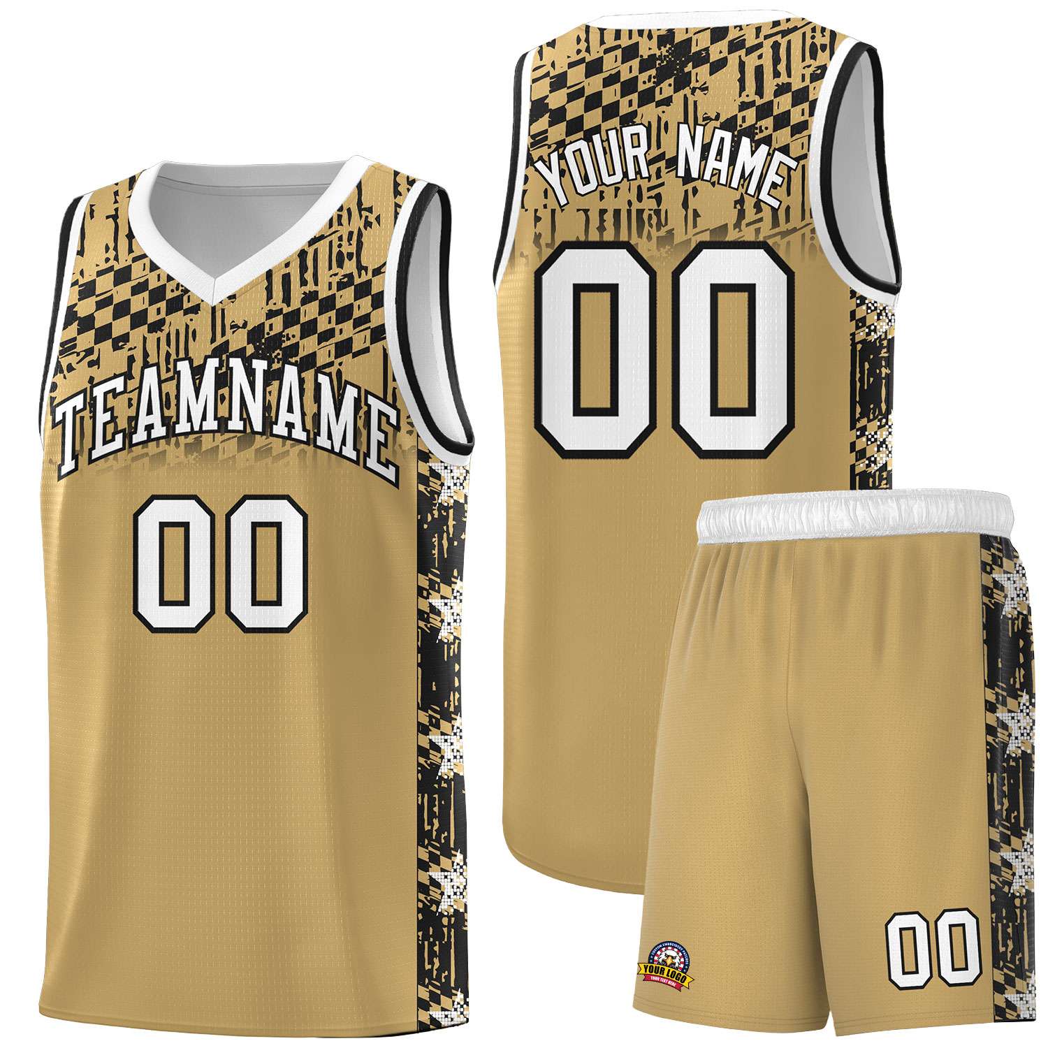 Custom Old Gold Mosaic Stars Pattern Sports Uniform Basketball Jersey