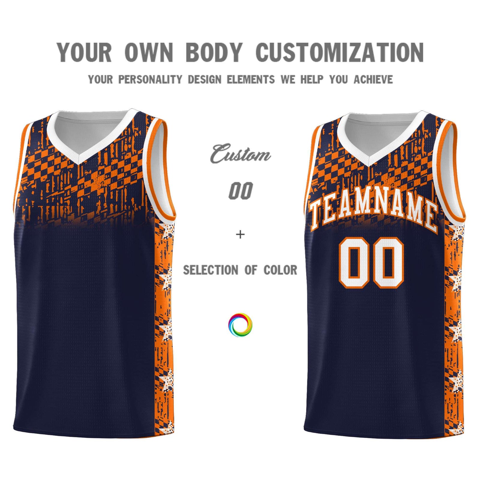 Custom Navy Mosaic Stars Pattern Sports Uniform Basketball Jersey