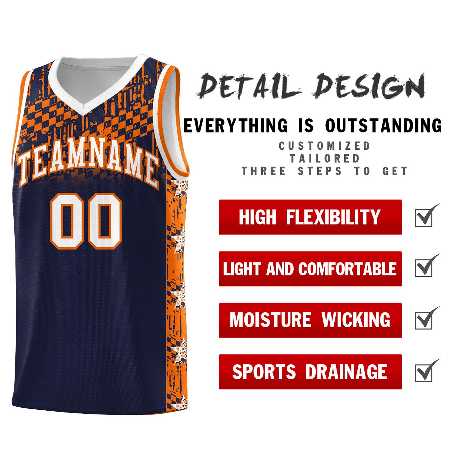 Custom Navy Mosaic Stars Pattern Sports Uniform Basketball Jersey