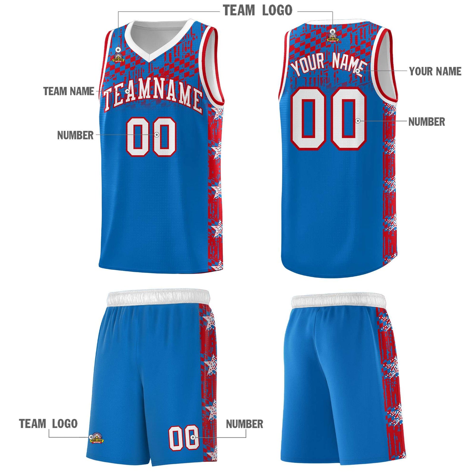Custom Royal Mosaic Stars Pattern Sports Uniform Basketball Jersey